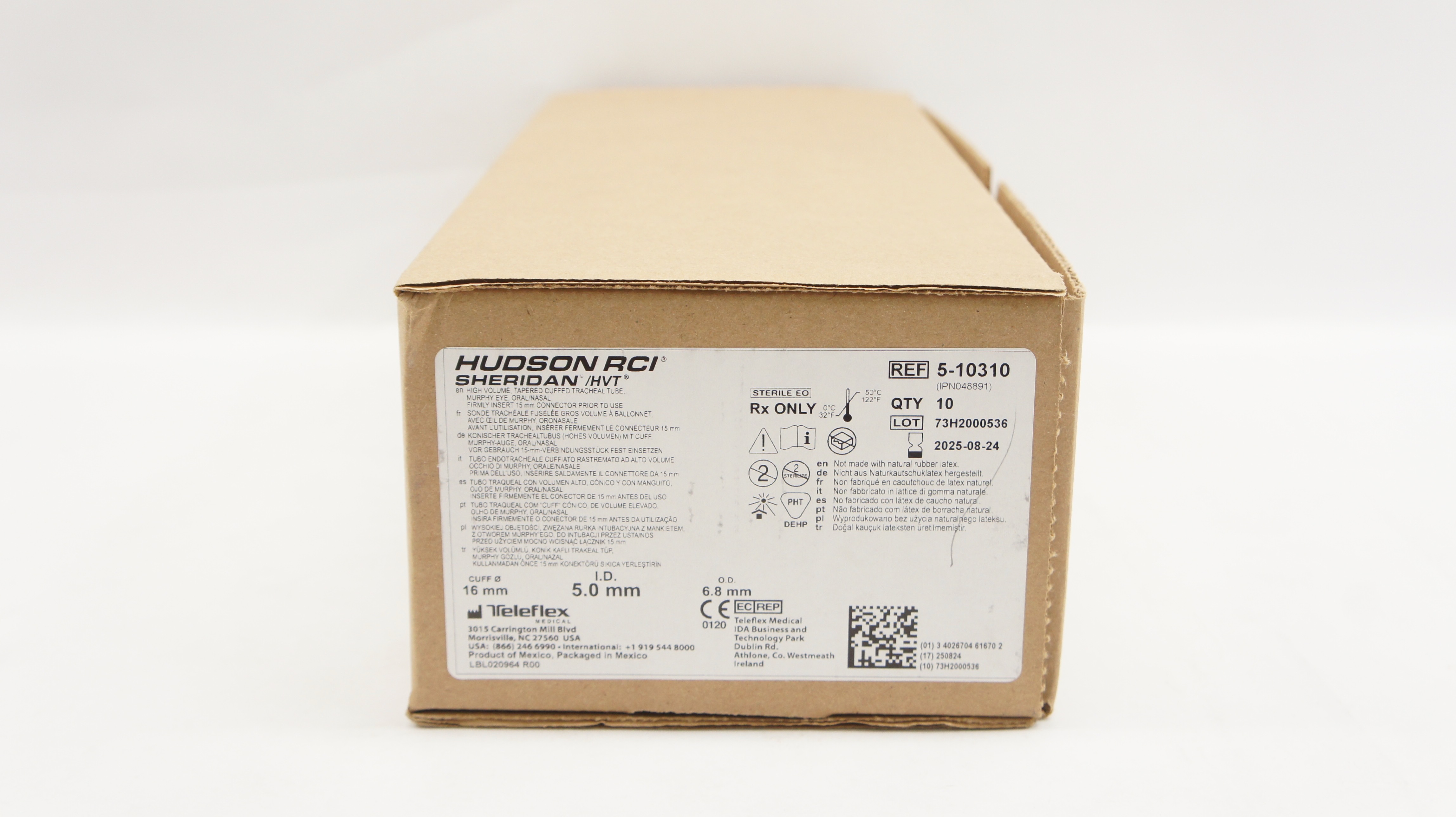 Teleflex 5-10310 Hudson RCI Sheridan Cuffed Tracheal Tube 5.0mmx6.8mm -Box of 10