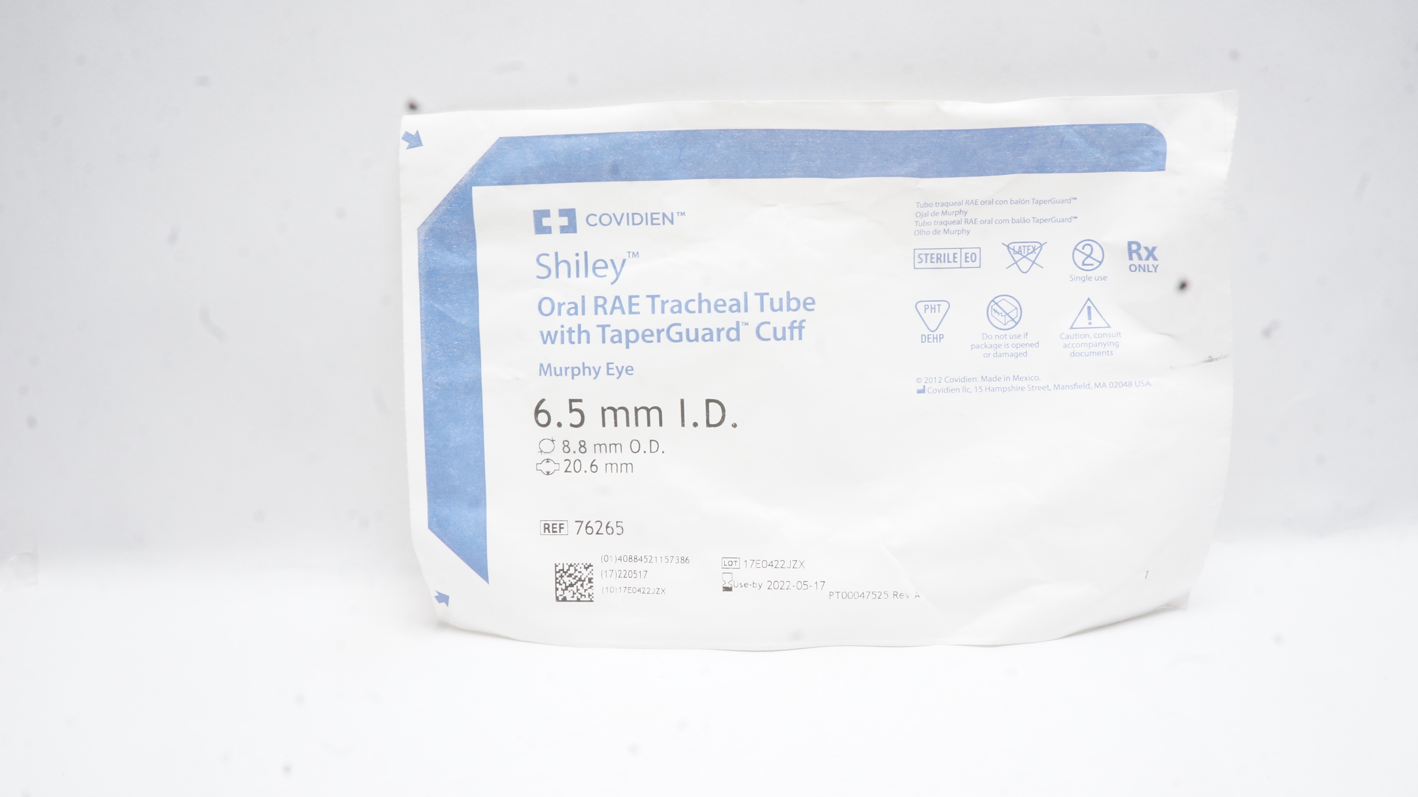 Covidien 76265 Shiley Oral RAE Tracheal Tube with Cuff 6.5mm ID x 8.8mm OD (x)