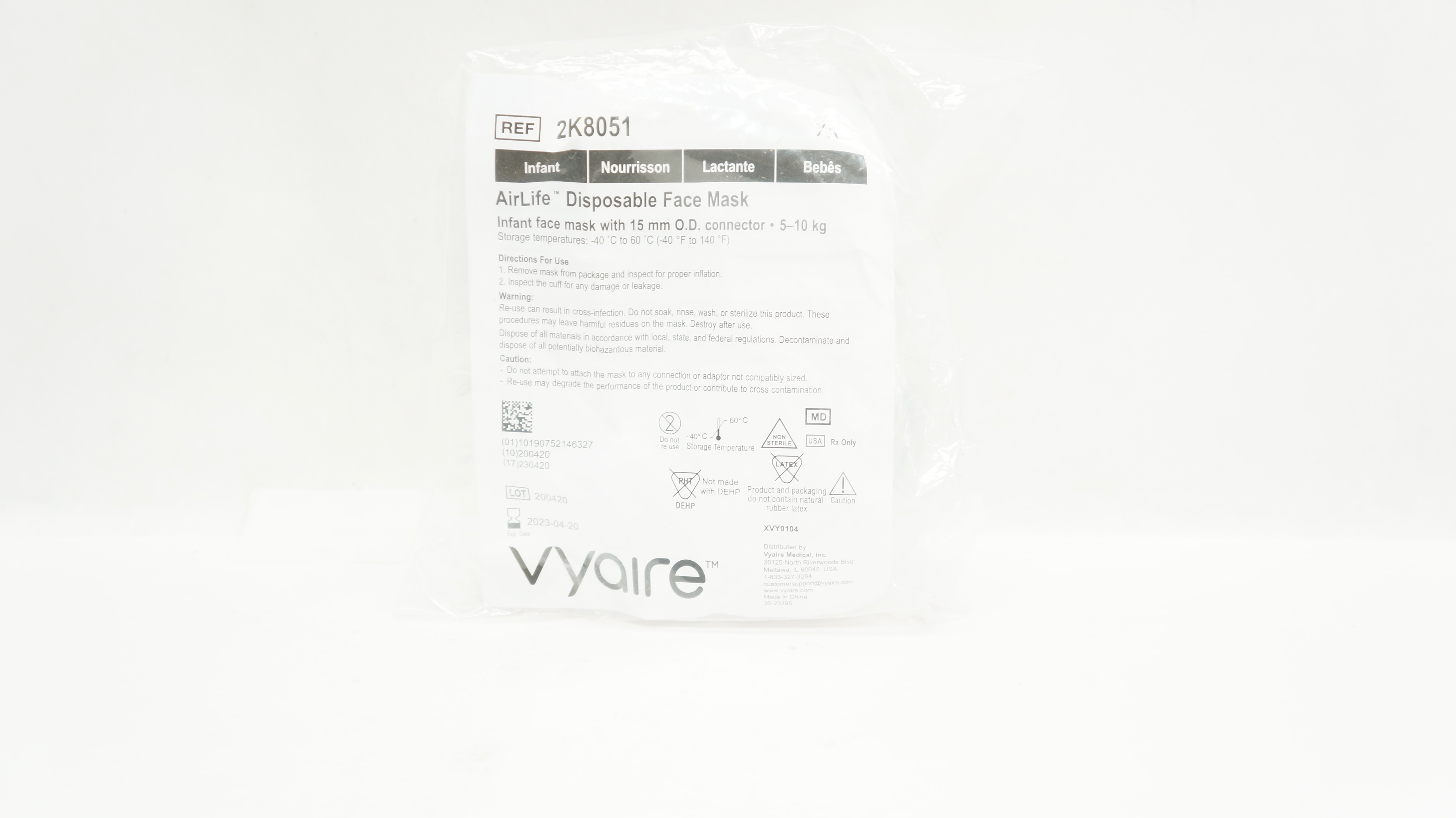 Vyaire 2K8051 AirLife Disposable Face Mask Infant 5 -10kg (x)
