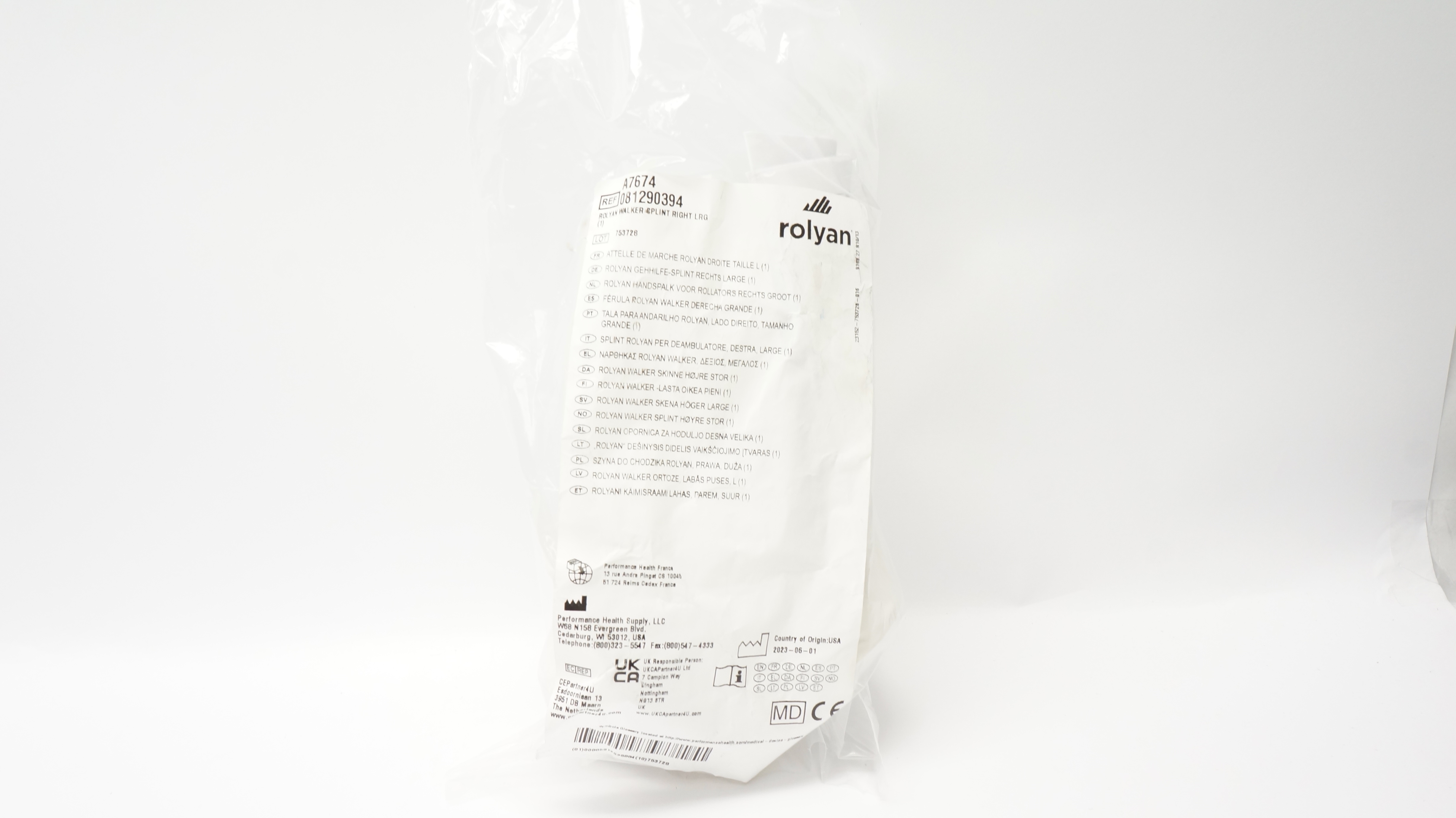 Performance Health Supply 081290394 Rolyan Walker Splint Right Large