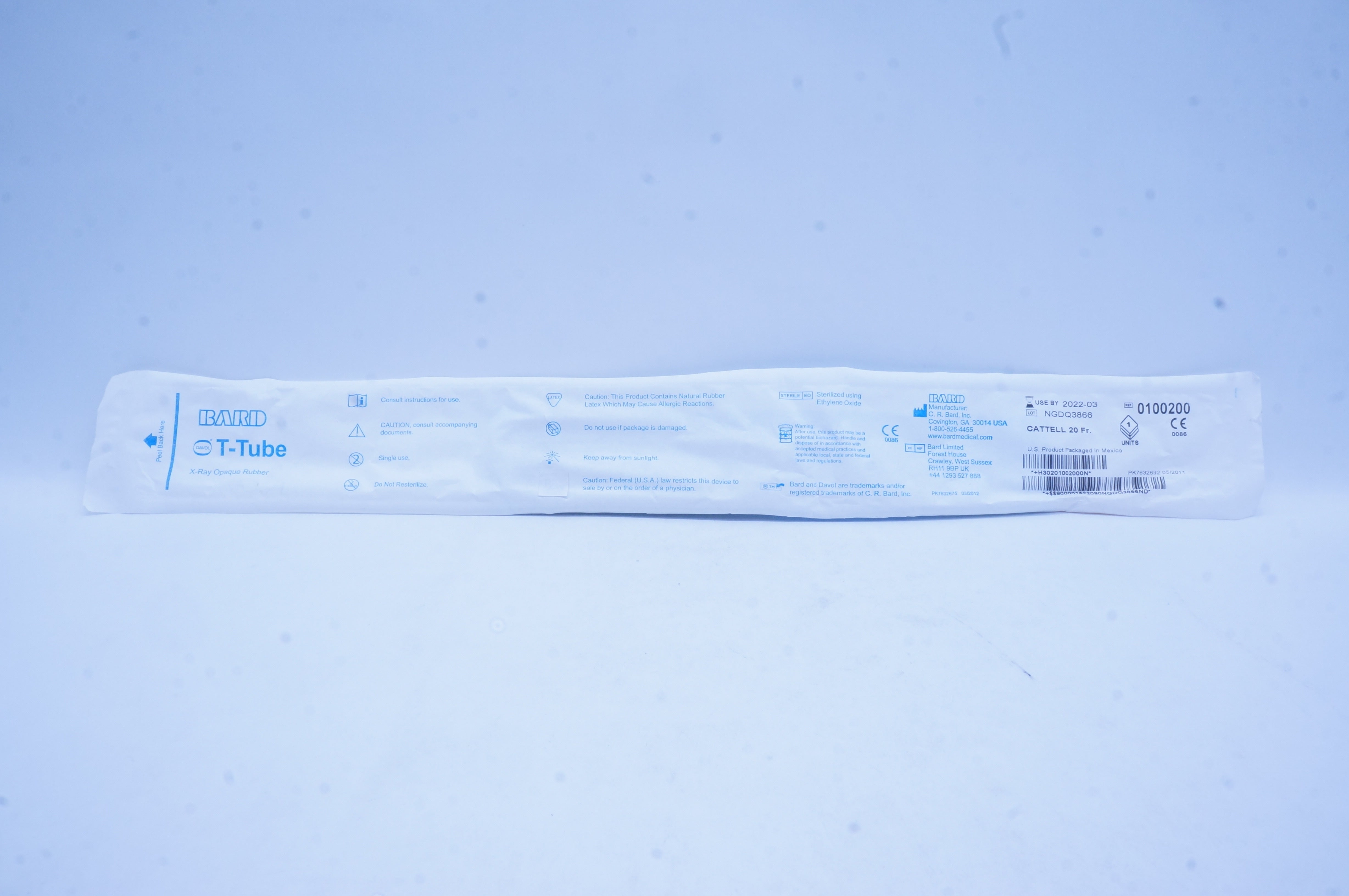 Bard 0100200 Davol T-Tube X-Ray Opawque Rubber Cattell 20 Fr.