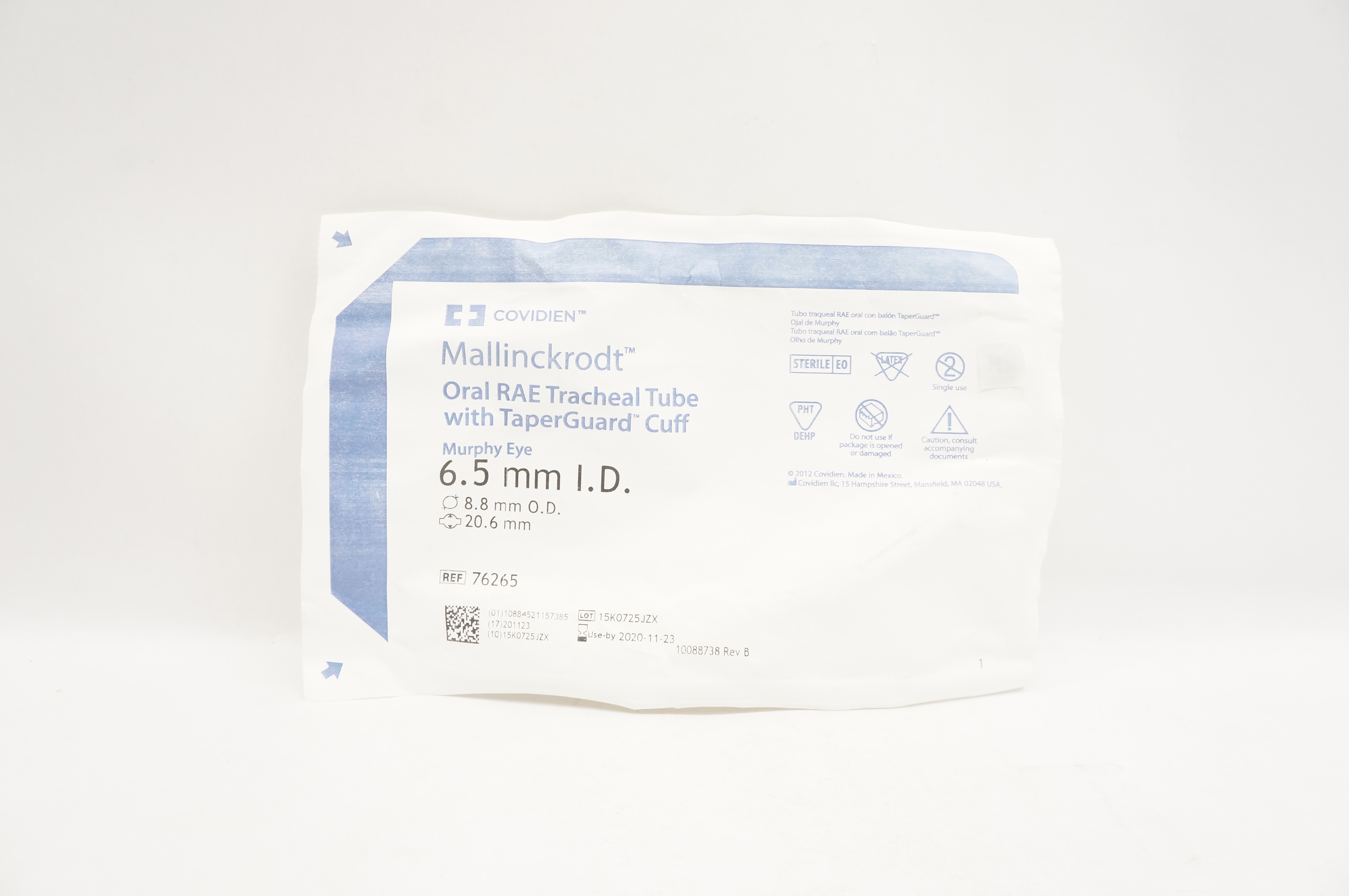 Covidien 76265 Mallinckrodt Oral RAE Tracheal Tube with Cuff 6.5 x 8