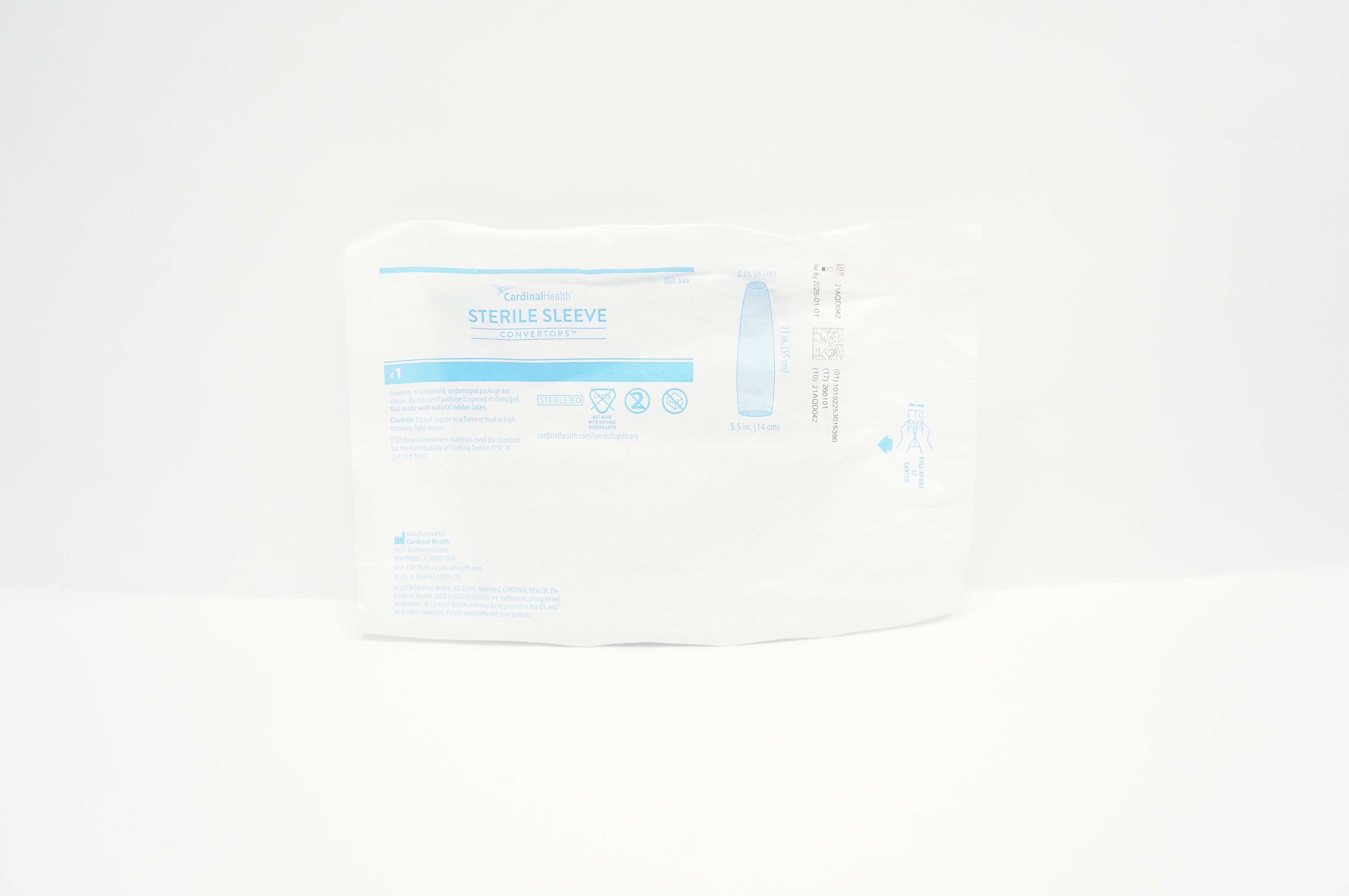 Cardinal Health 599 Convertors Sterile Sleeve 3 inch x 21 inch x 5.5 inch