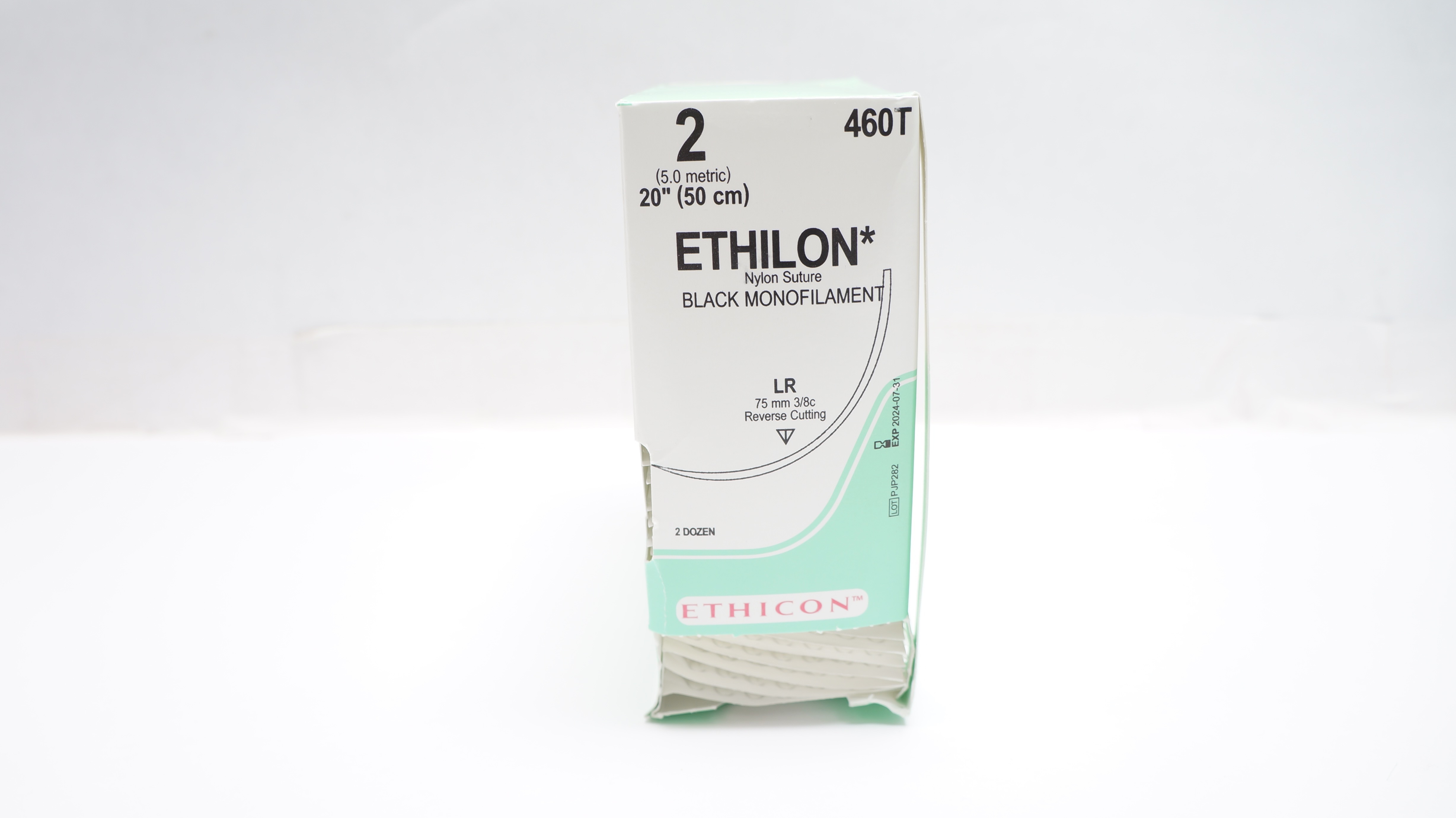 Ethicon 460T Ethilon Black Monofilament LR 75mm 3/8c Reverse Cut.20In-Box of 24