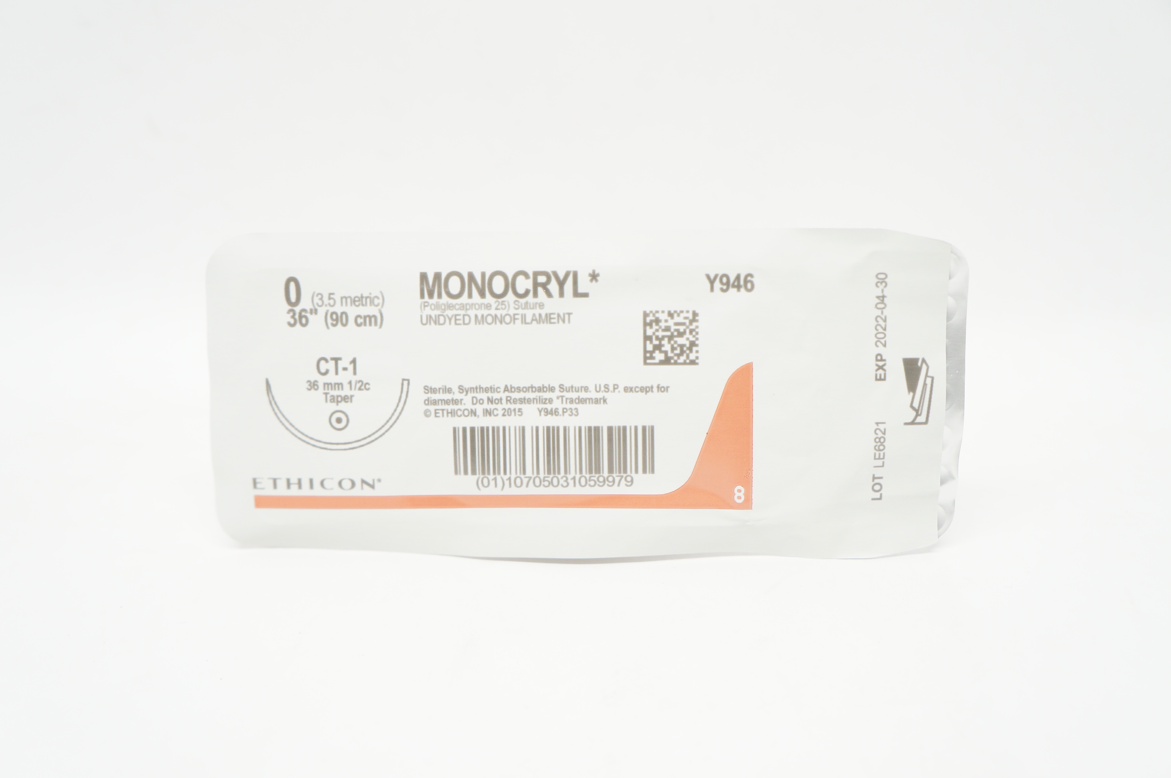 Ethicon Y946 0 MONOCRYL Stre Undyed Monofilament CT-1 36mm 1/2c Taper 36inch (x)