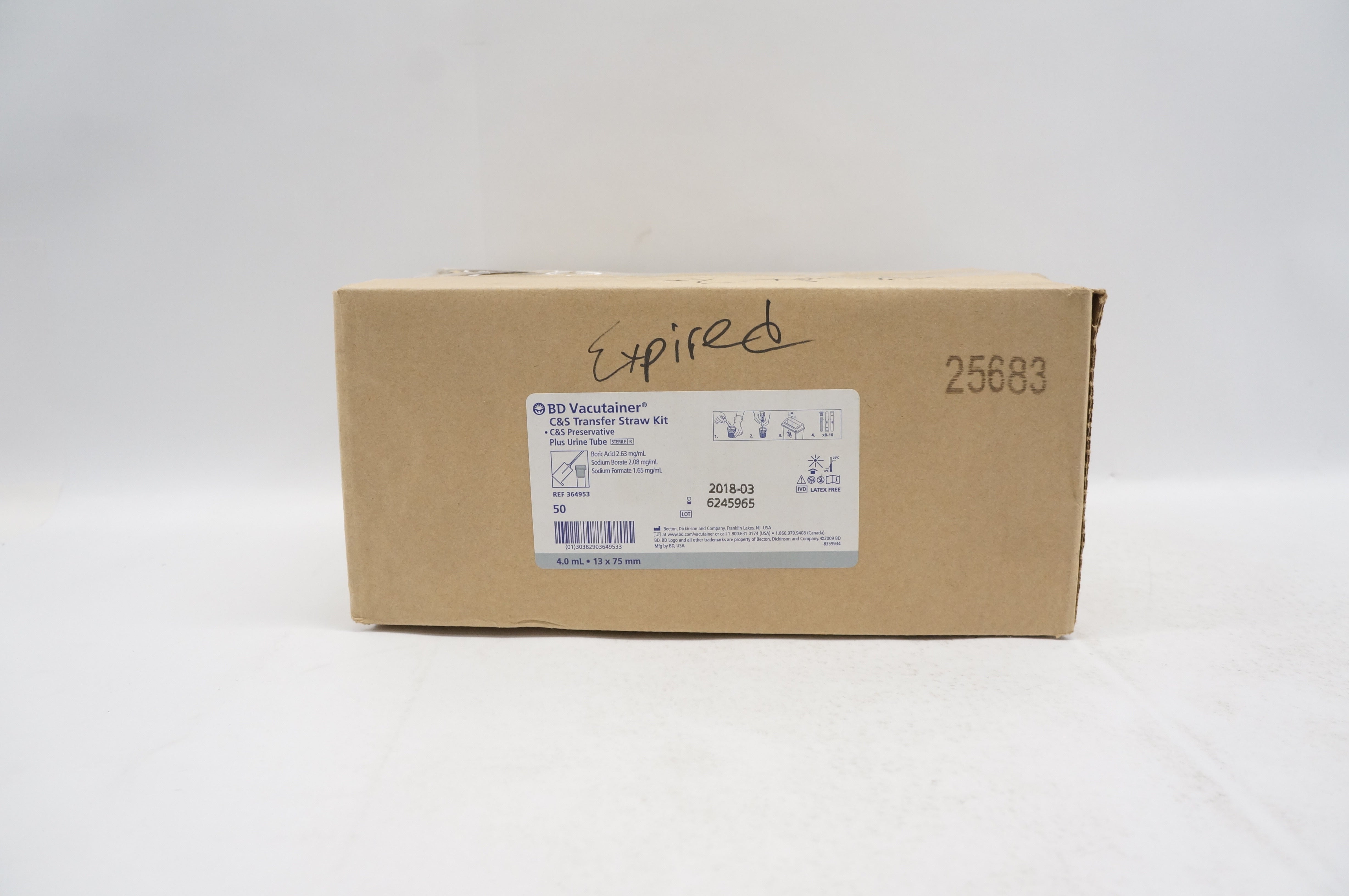 BD 364953 Vacutainer C&S Transfer Straw Kit 4.0mL x 13 x 75 mm (x) - Case of 50