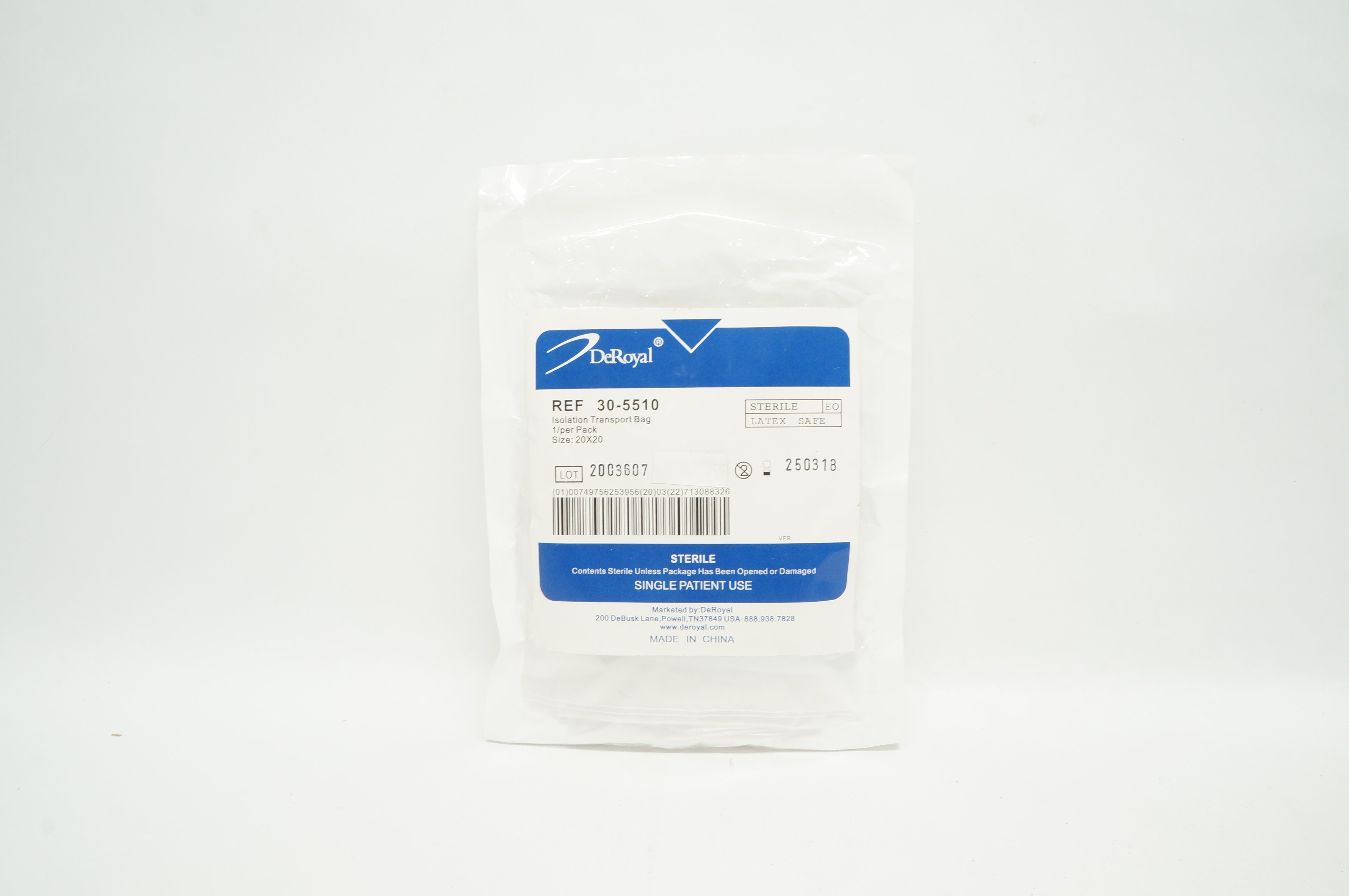 DeRoyal 30-5510 Isolation Transport Bag 20x20