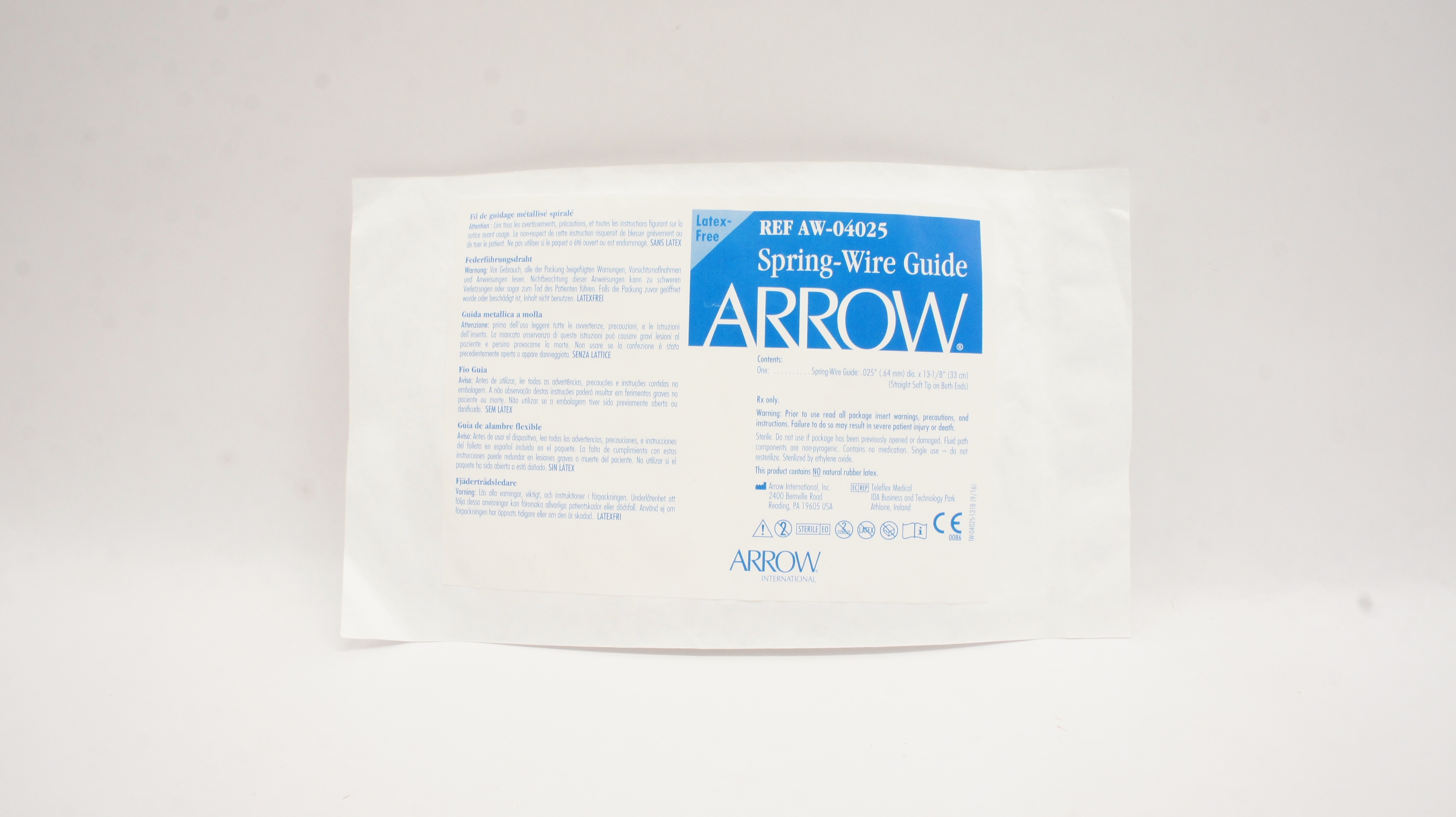 Arrow AW-04025 Spring-Wire Guide Straight Soft Tip .025inch x 13-1/8inch