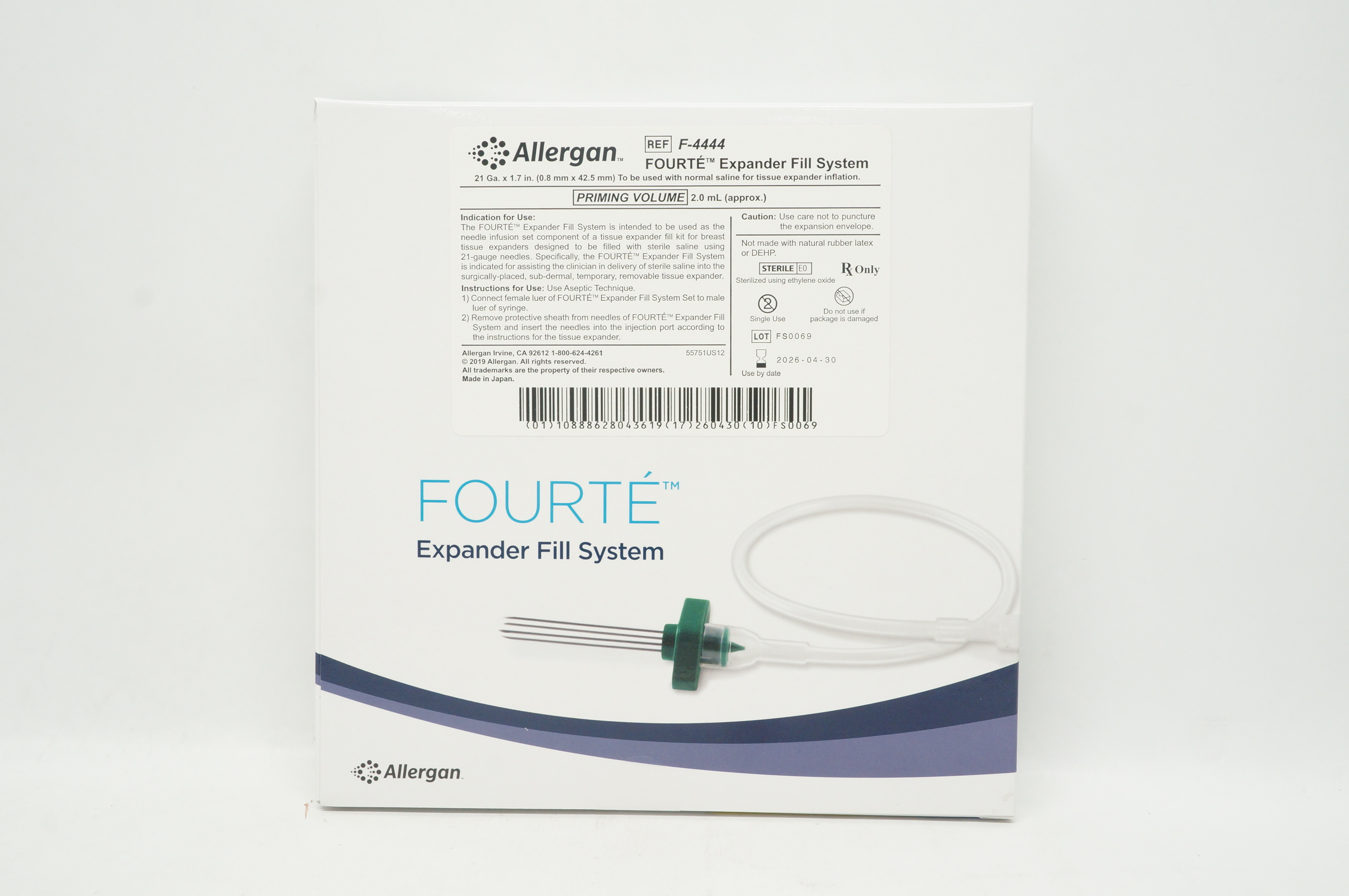 Allergan F-4444 Fourte Expander Fill System 21 Ga x 1.7 inch Priming Vol. 2.0mL