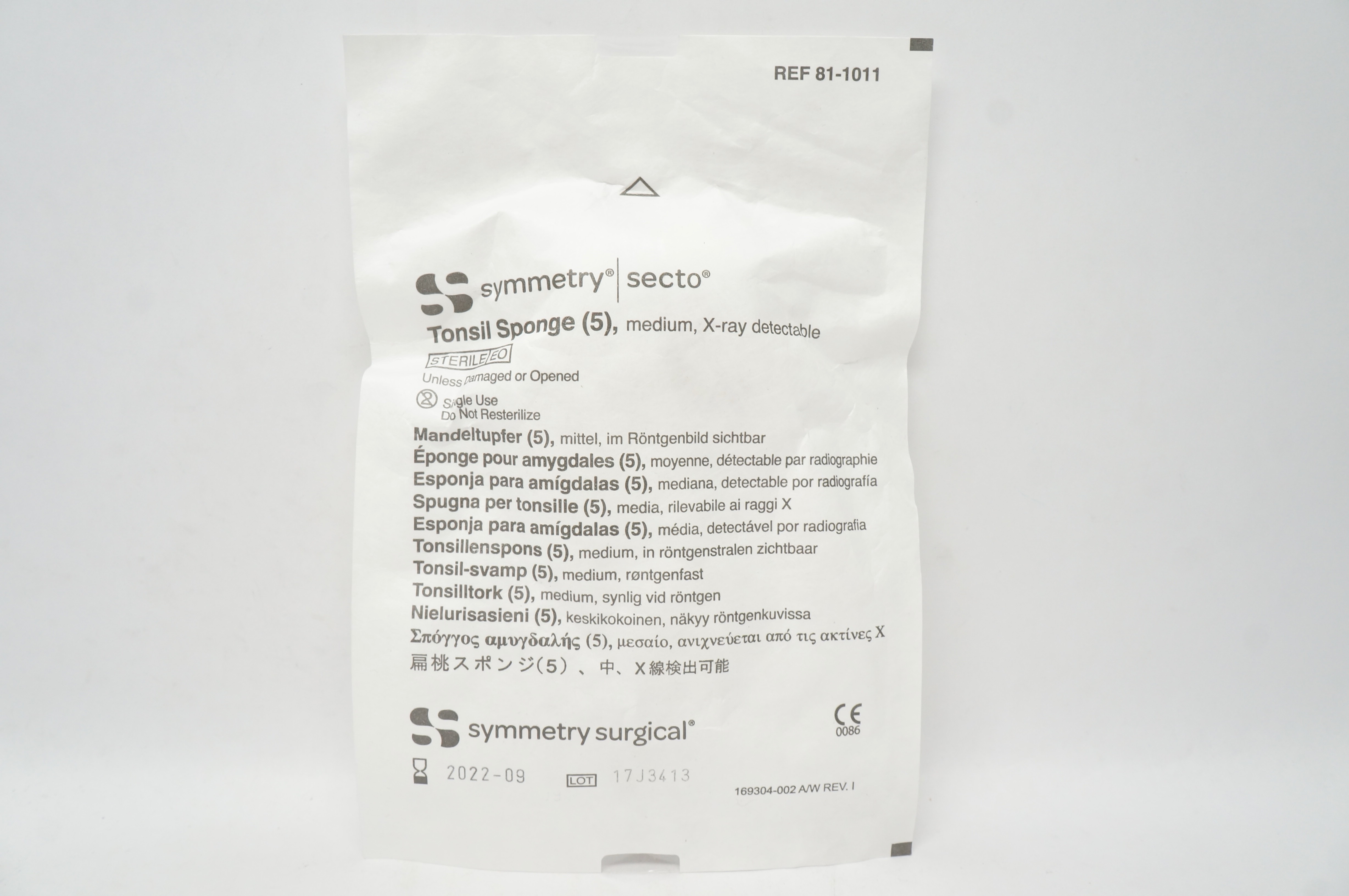 Symmetry 81-1011 Secto Tonsil Sponge Medium, X-Ray Detectable (x) - Pack of 5
