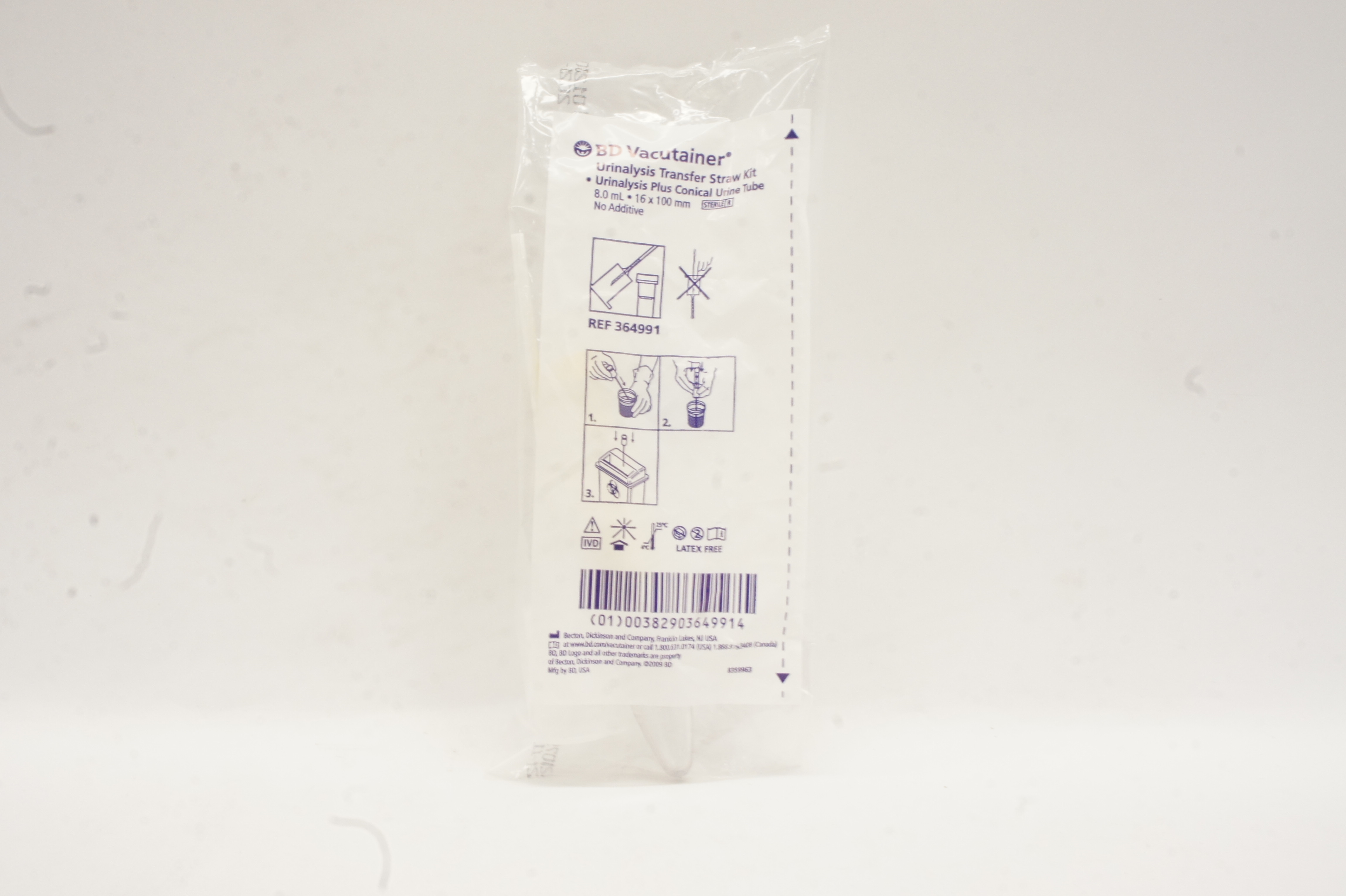 BD 364991 Vacutainer Urinalysis Transfer Straw Kit 8.0mL 16 x 100mm (x)