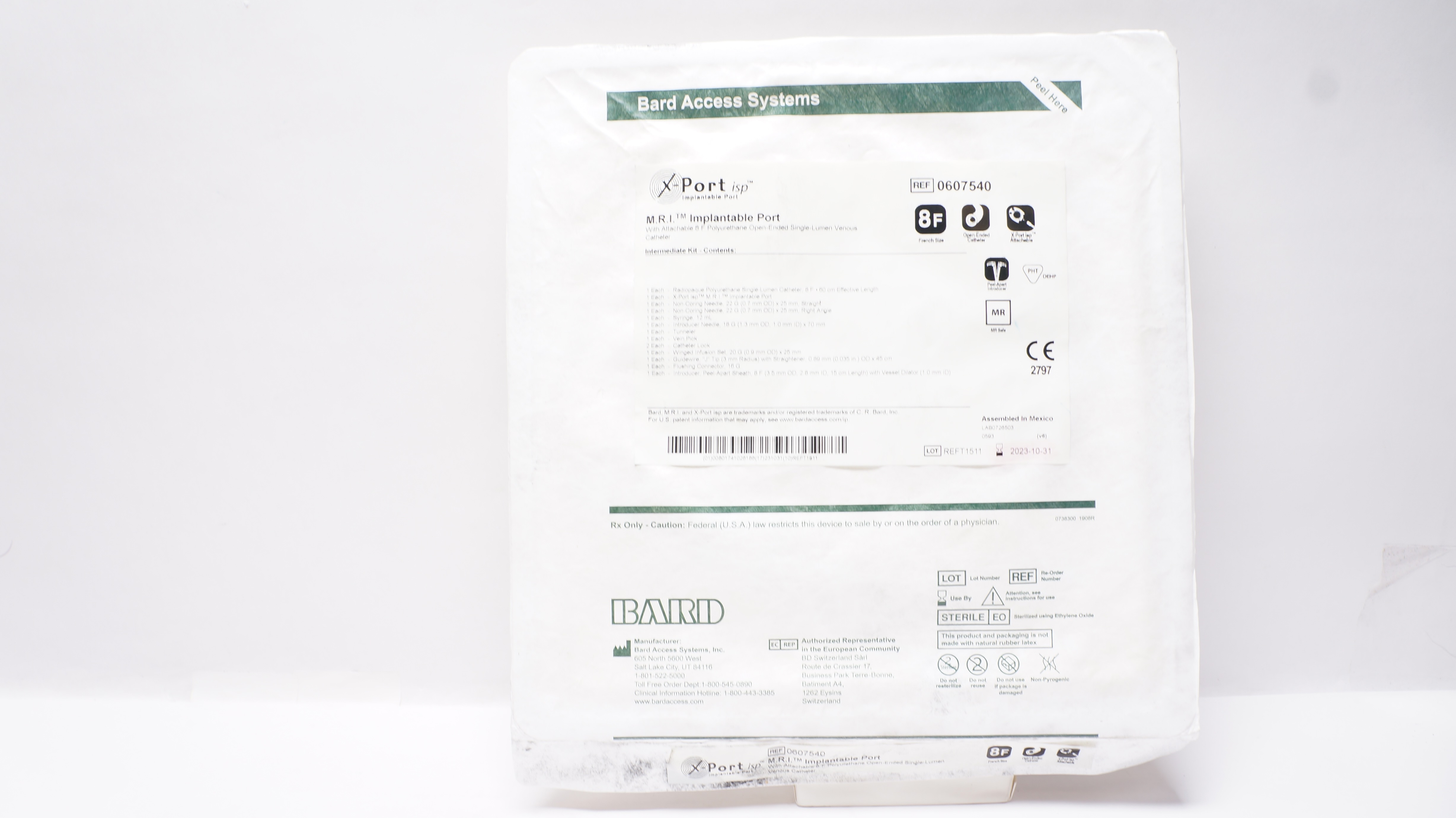 Bard 0607555 X-Port isp M.R.I. Implantable Port Intermediate Kit 8F