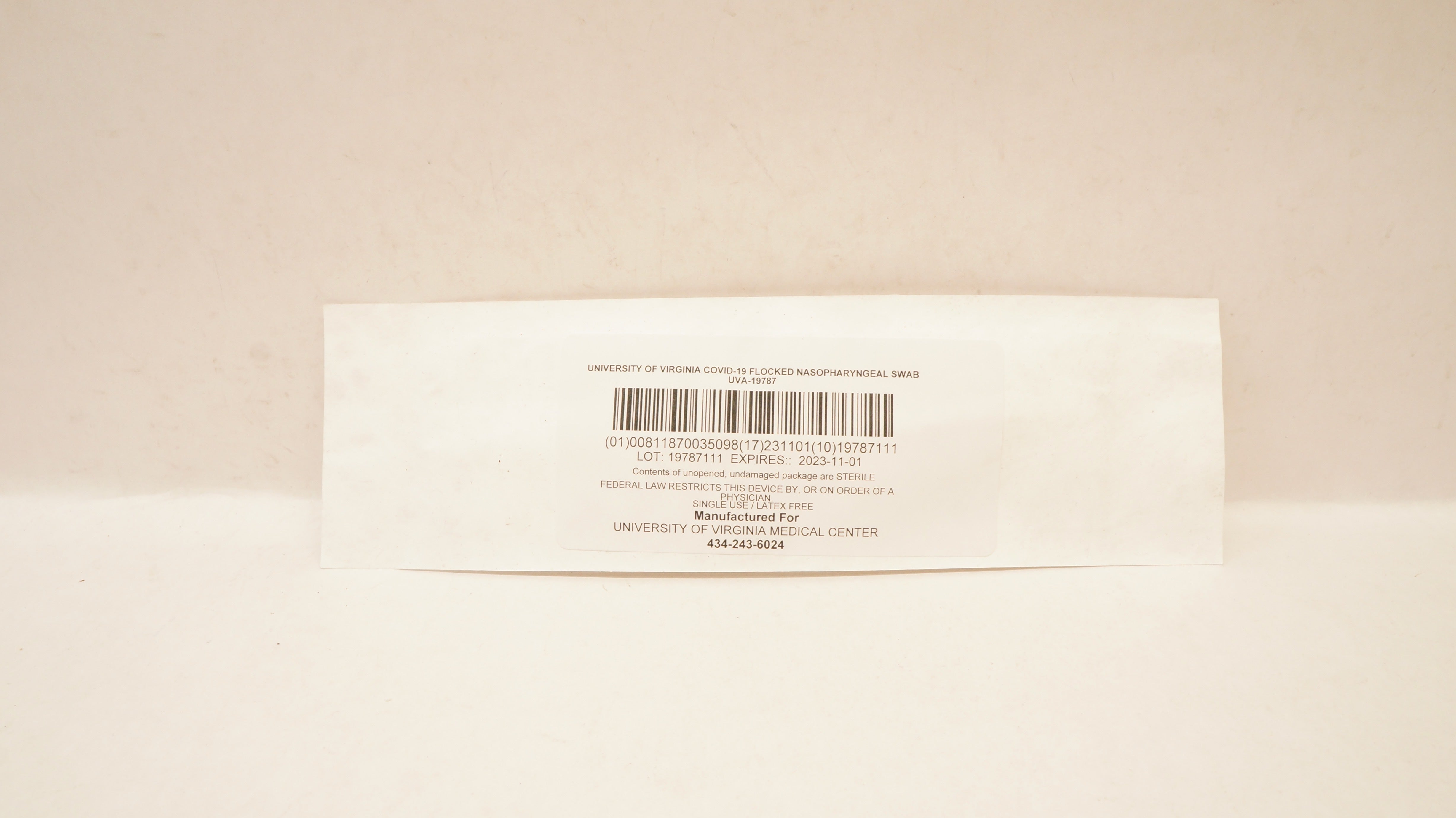 University Of Virginia UVA-19787 Covid-19 Flocked Nasopharyngeal Swab