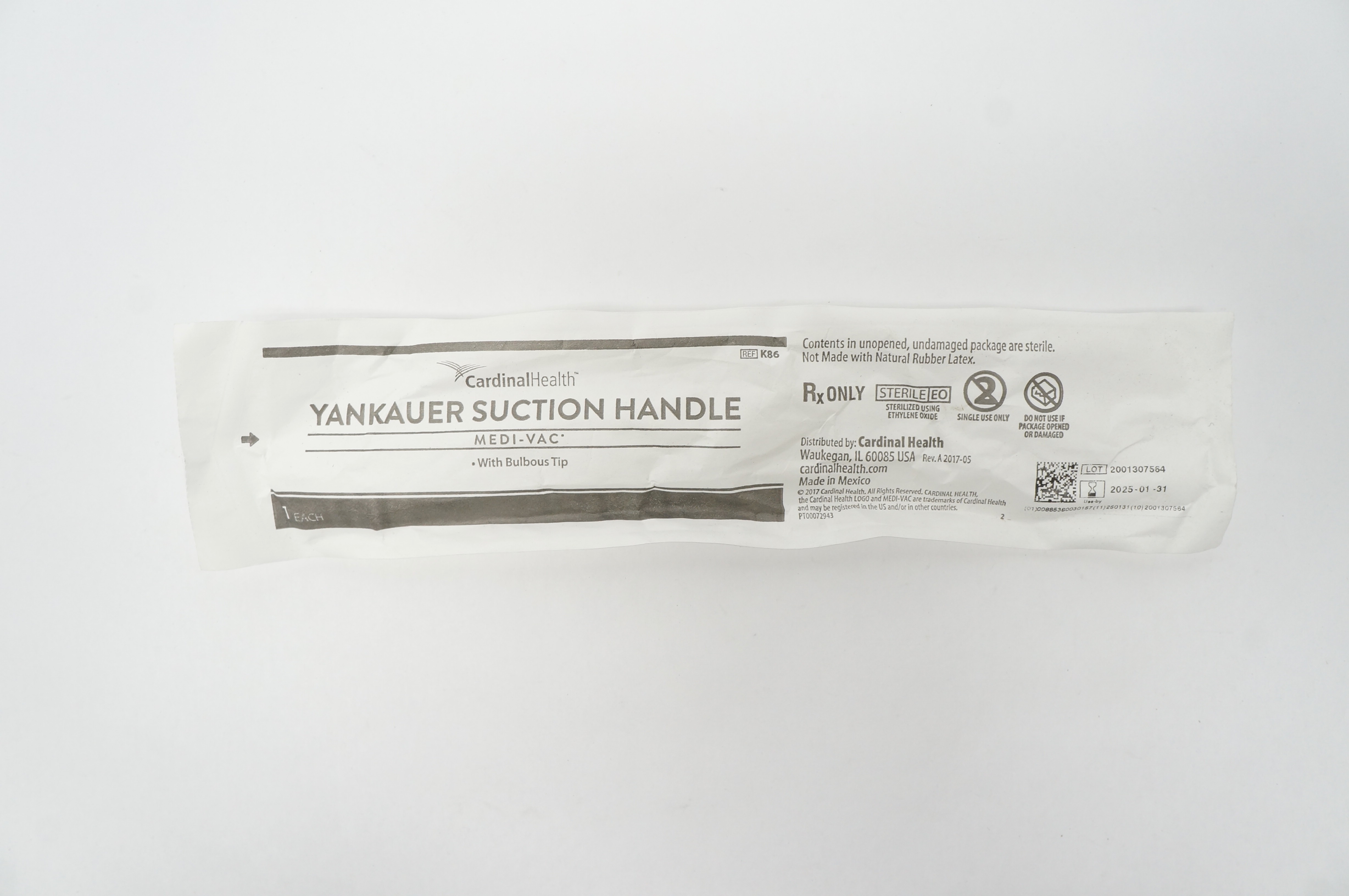 Cardinal Health K86 Medi-Vac Yankauer Suction Handle w/Bulbous Tip
