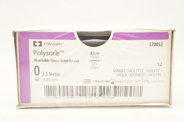 Covidien 170052 0 Polysorb, Stitch Reload, ES-9 Taper 9mm 48inch (x) - Box of 12