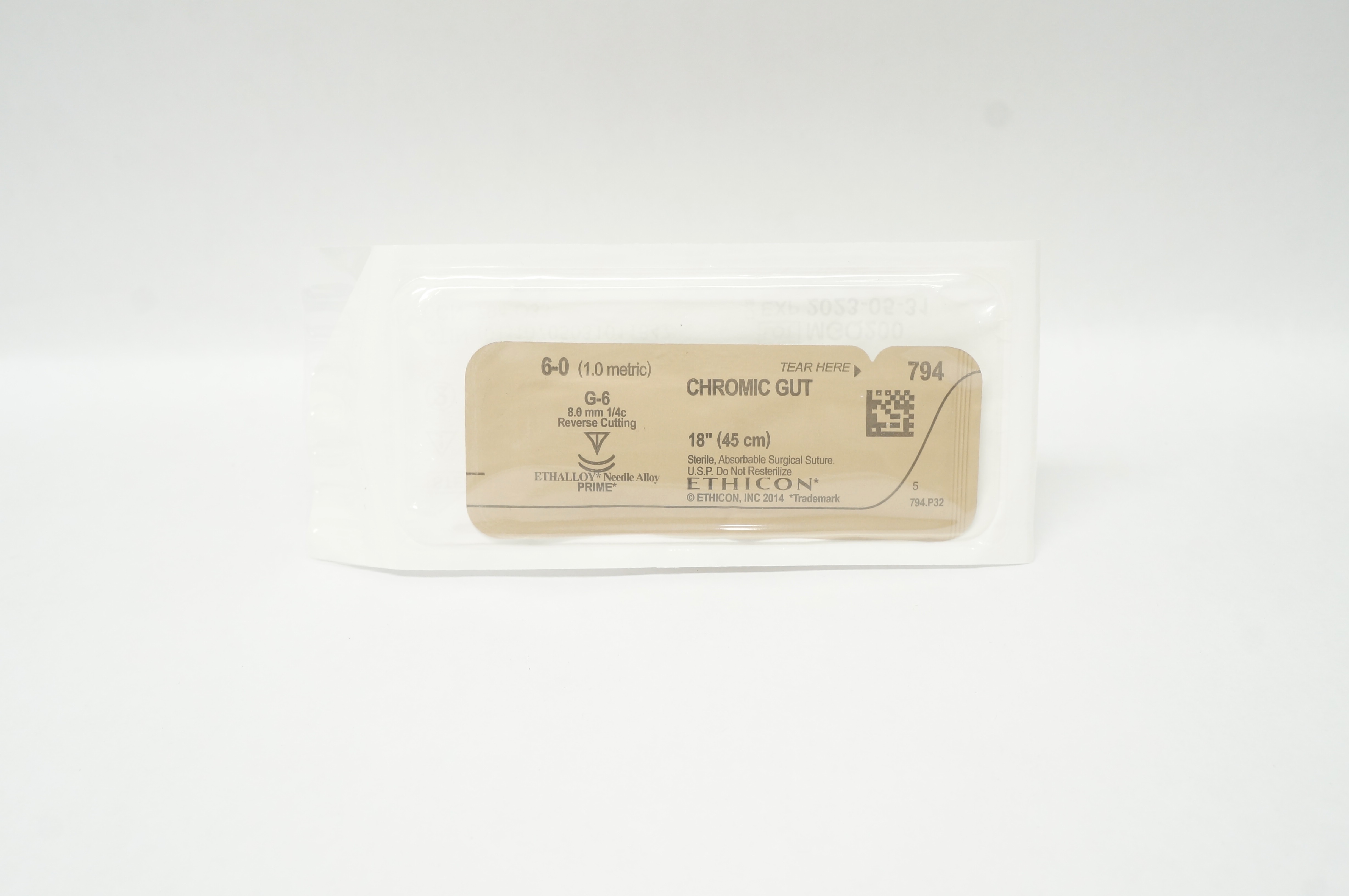 Ethicon 794 6-0 CHROMIC GUT, G-6, 8.0mm 1/4c Reverse Cutting, 18inch