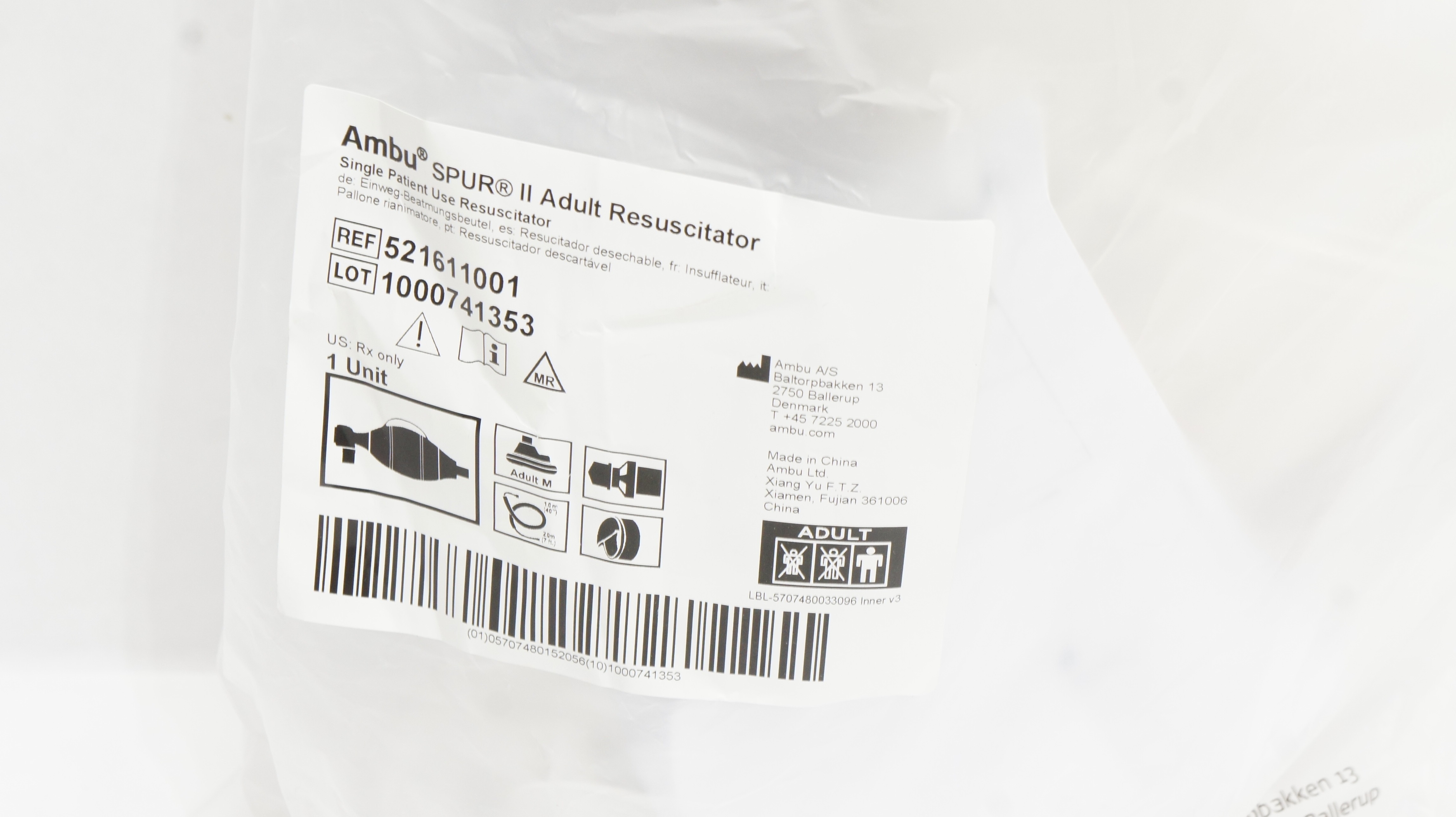 AMBU 521611001 SPUR II Adult Resuscitator Adult 40 inch x 7ft