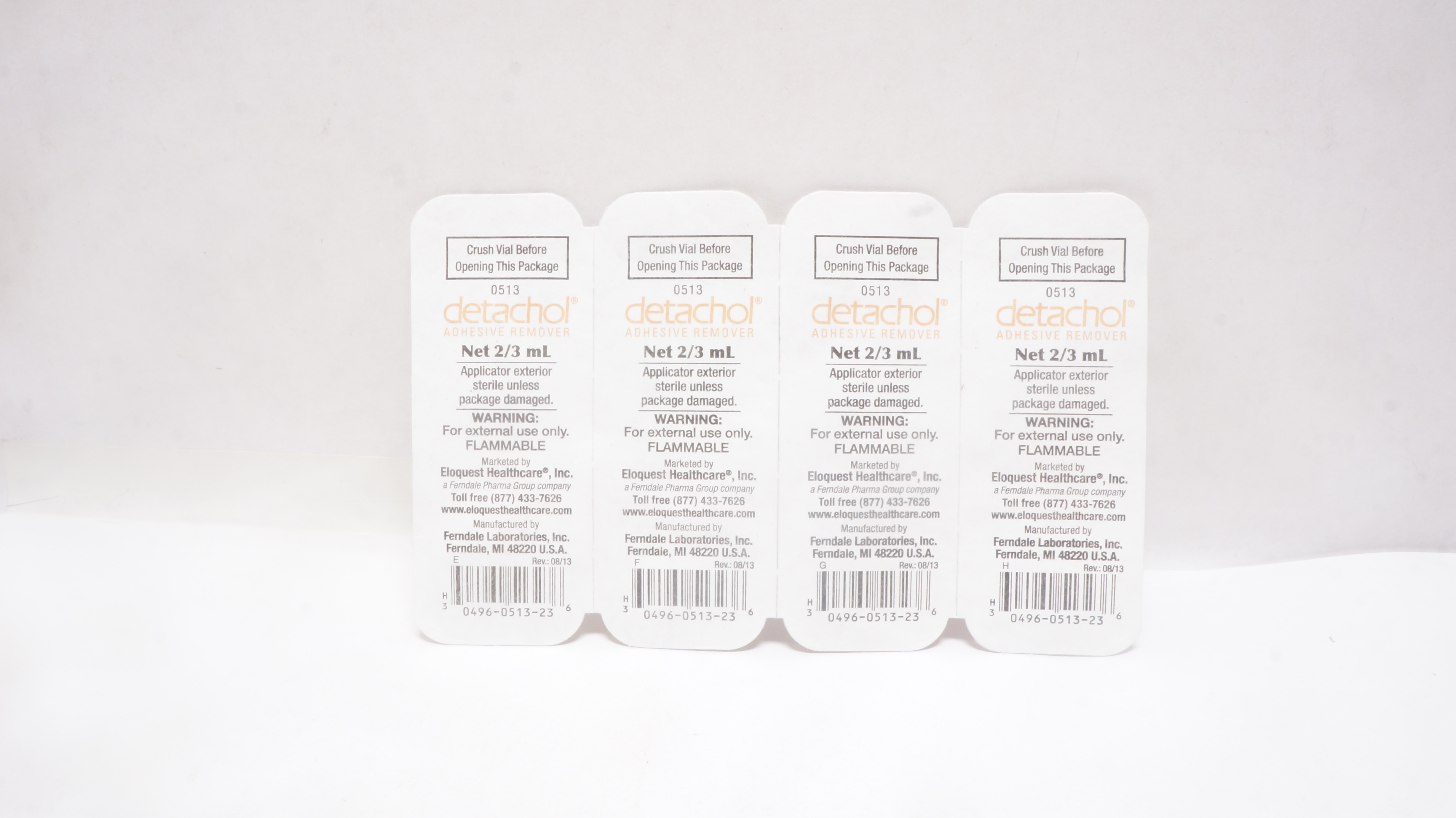 Ferndale Laboratories 0513 Detachol Adhesive Remover 2/3mL (x) - Pack of 4