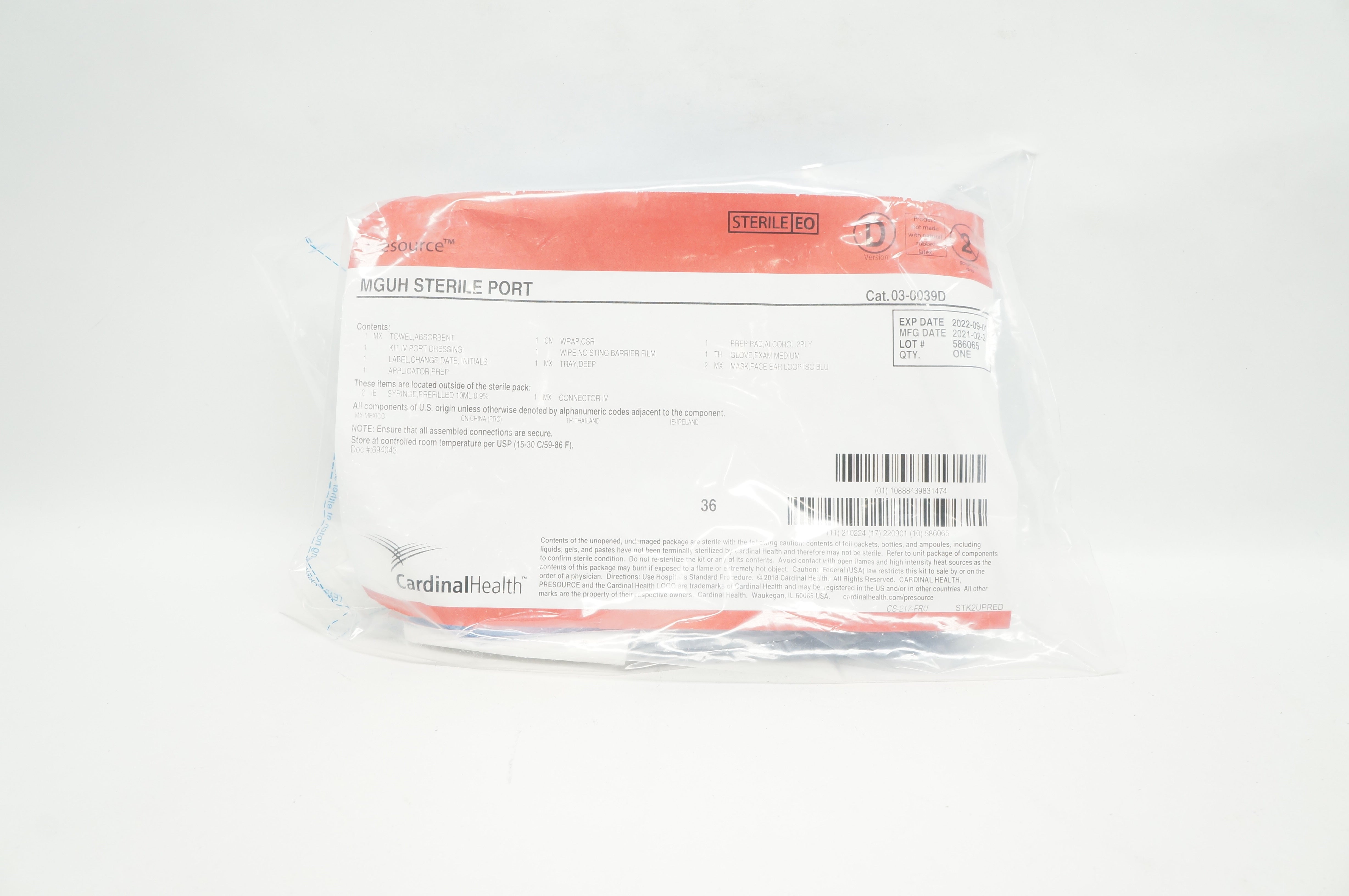 Cardinal Health 03-0039D Presourse Mguh Sterile Port