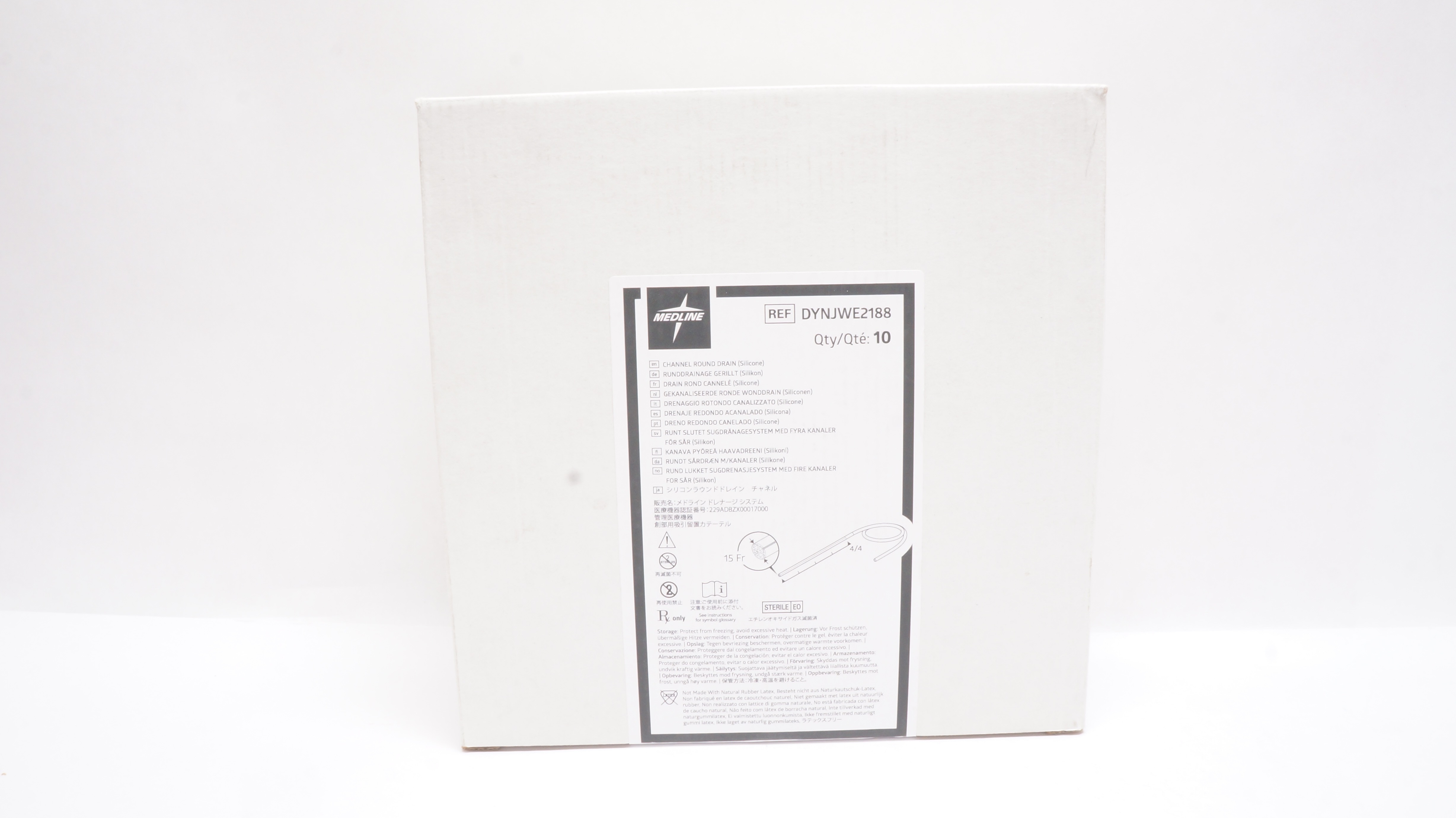 Medline DYNJWE2188 Channel Round Drain (Silicone) 15Fr - Box of 10