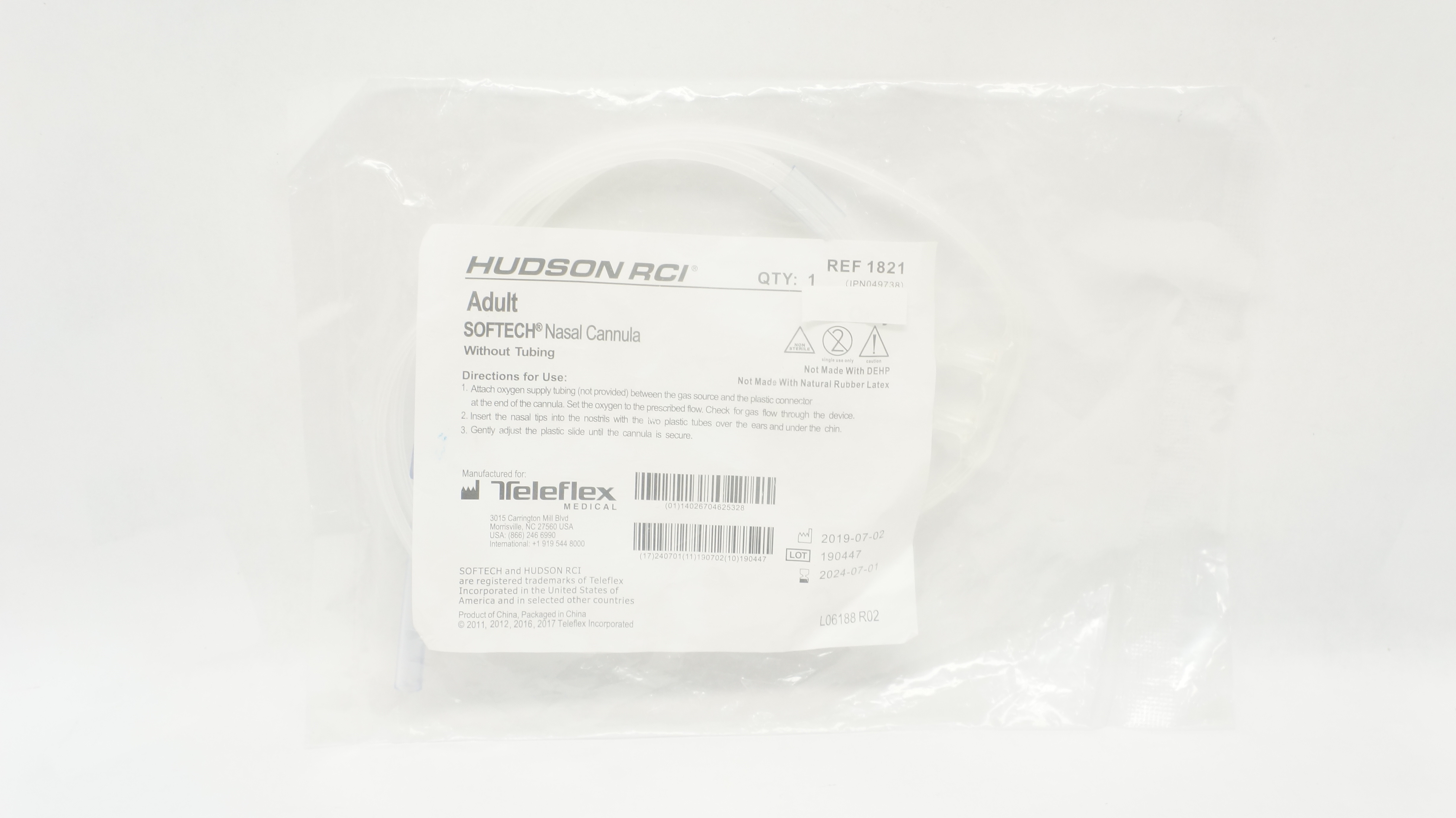 Teleflex 1821 Hudson RCI Adult Softech Nasal Cannula