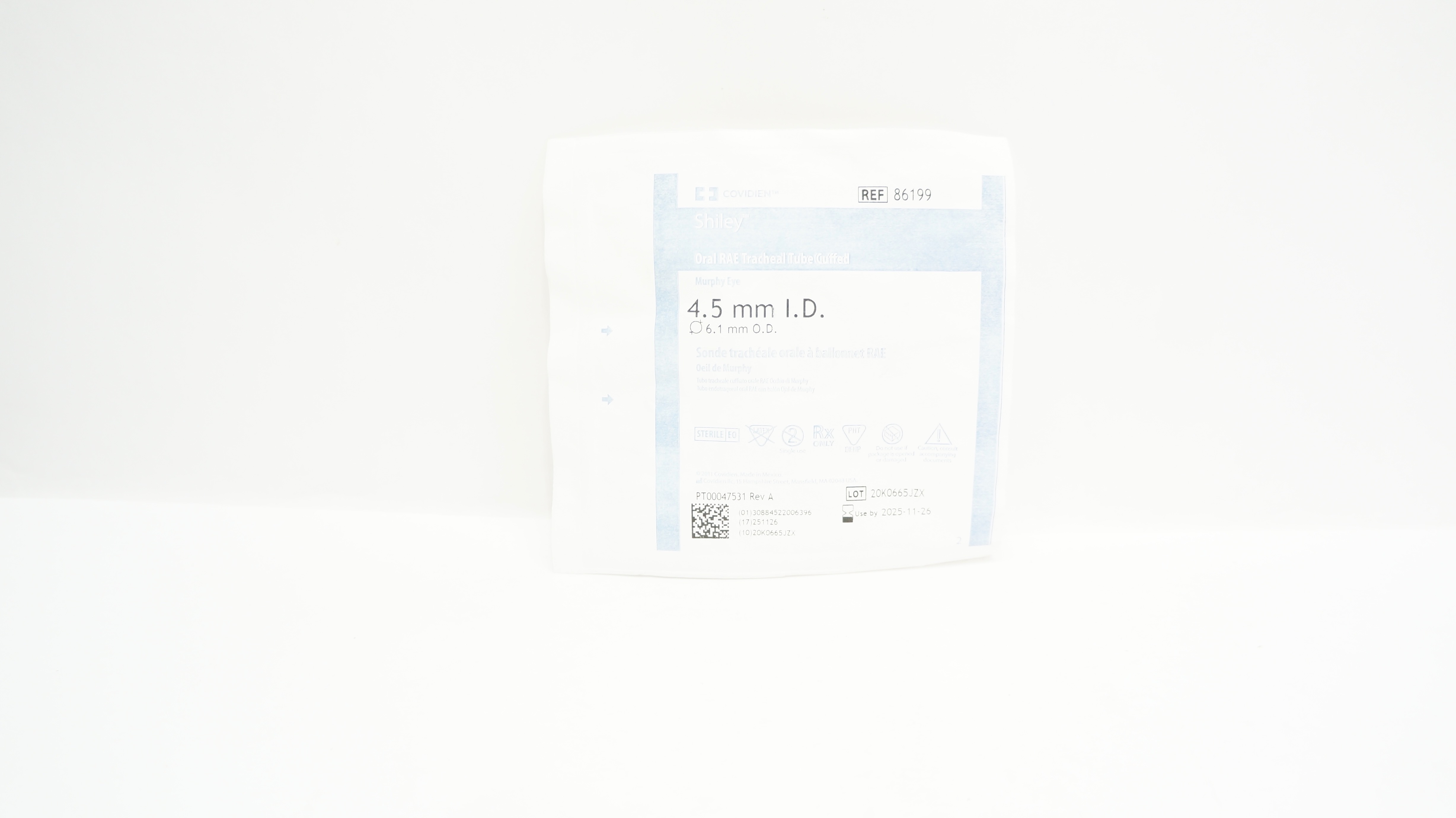 Covidien 86199 Shiley Oral RAE Tracheal Tube Cuffed 4.5 x 6.1mm