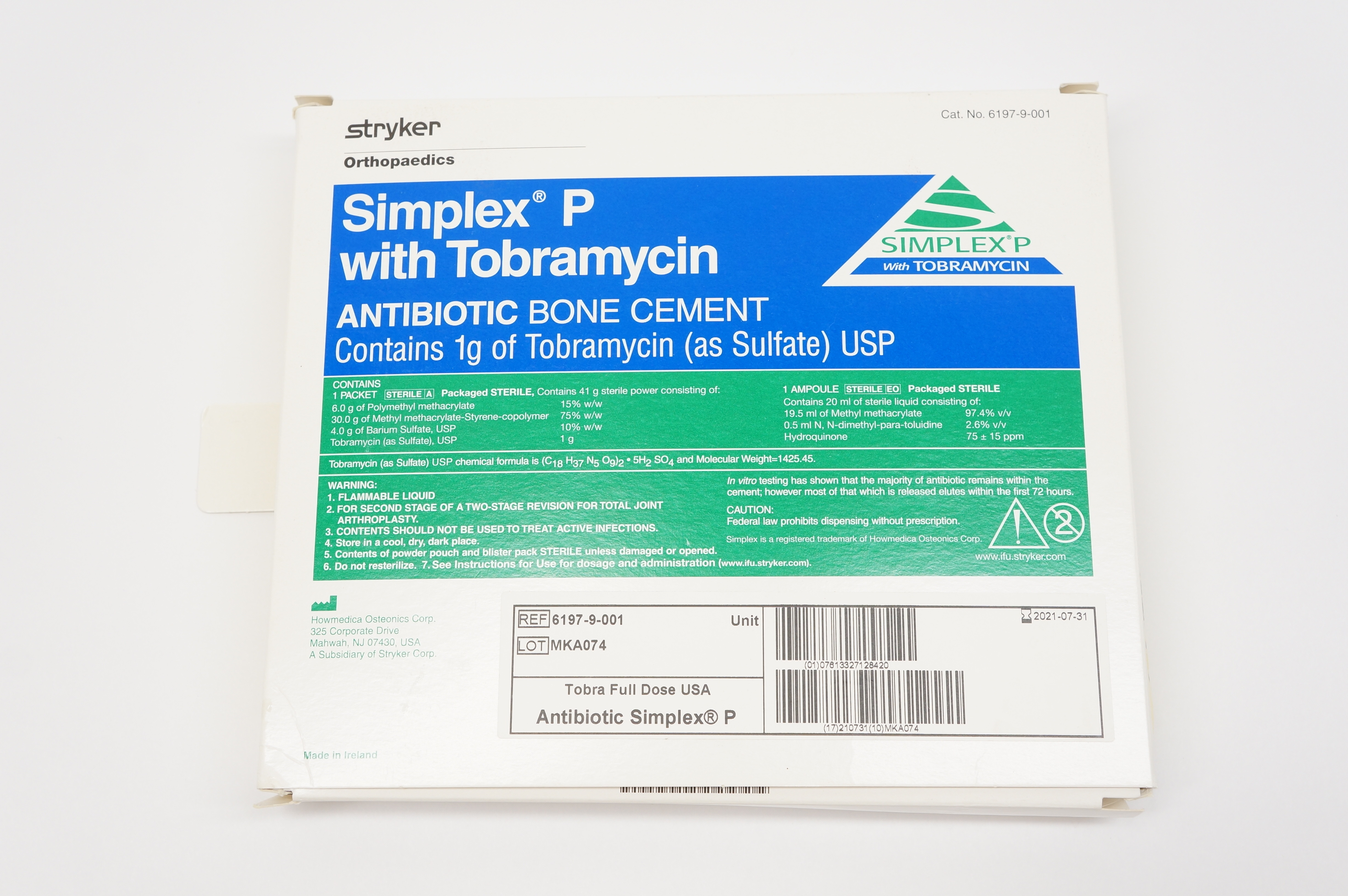Stryker 6197-9-001 Simplex P with Tobramycin Antibiotic Bone Cement