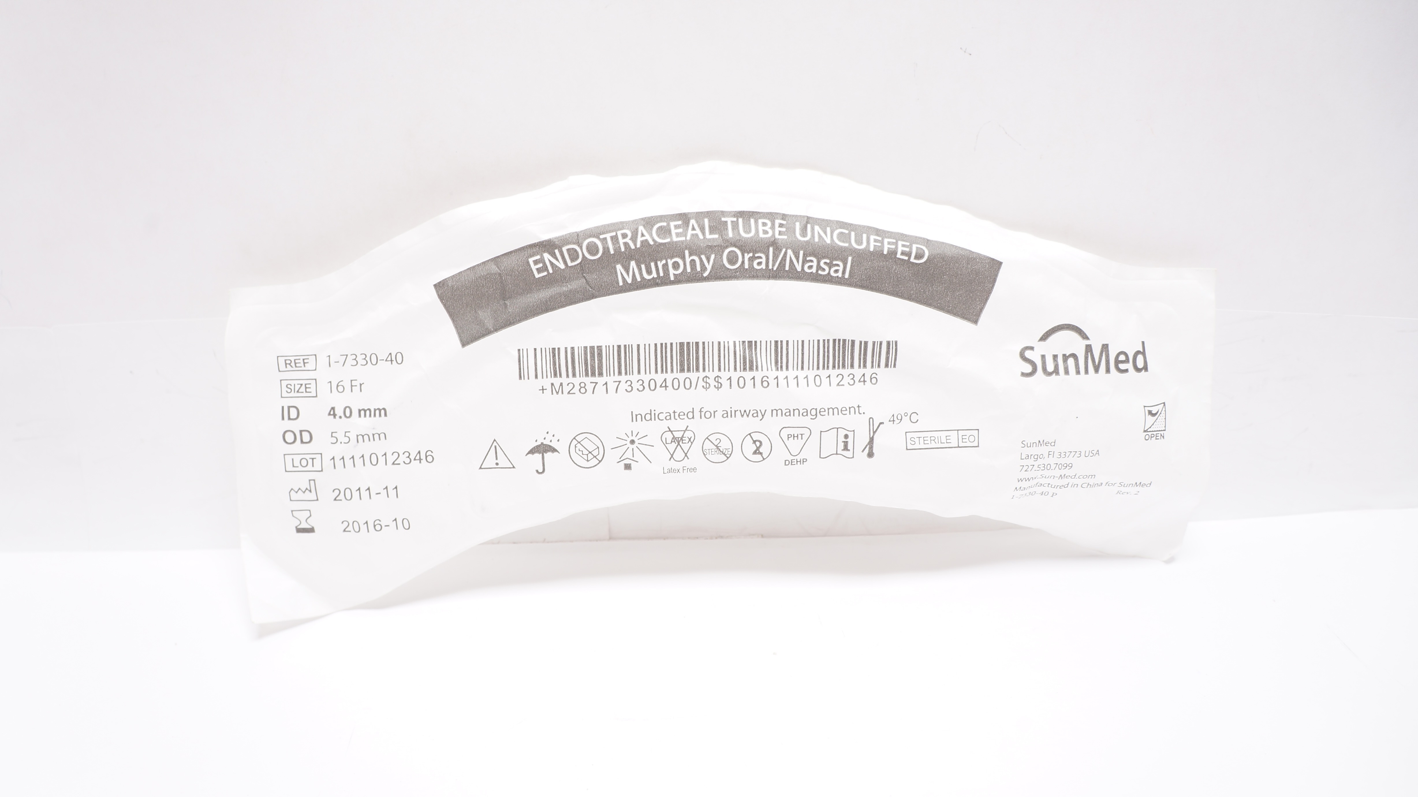 SunMed 1733040 Uncuffed Endotracheal Tube 16Fr x 5.5 OD x 4.0mm ID (x)