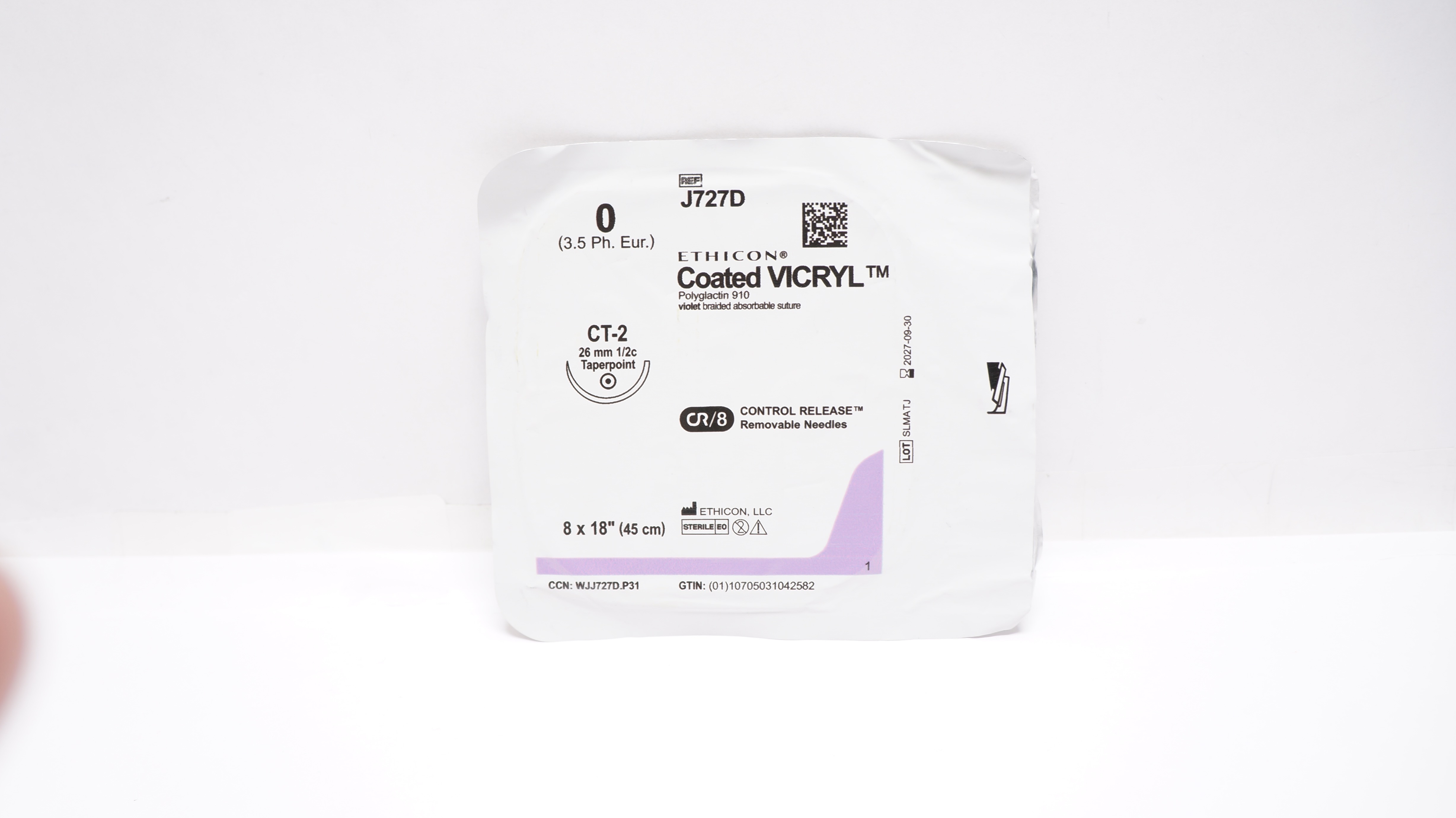 Ethicon J727D 0 Coated VICRYL, CT-2, 26mm 1/2c Taper, 18inch