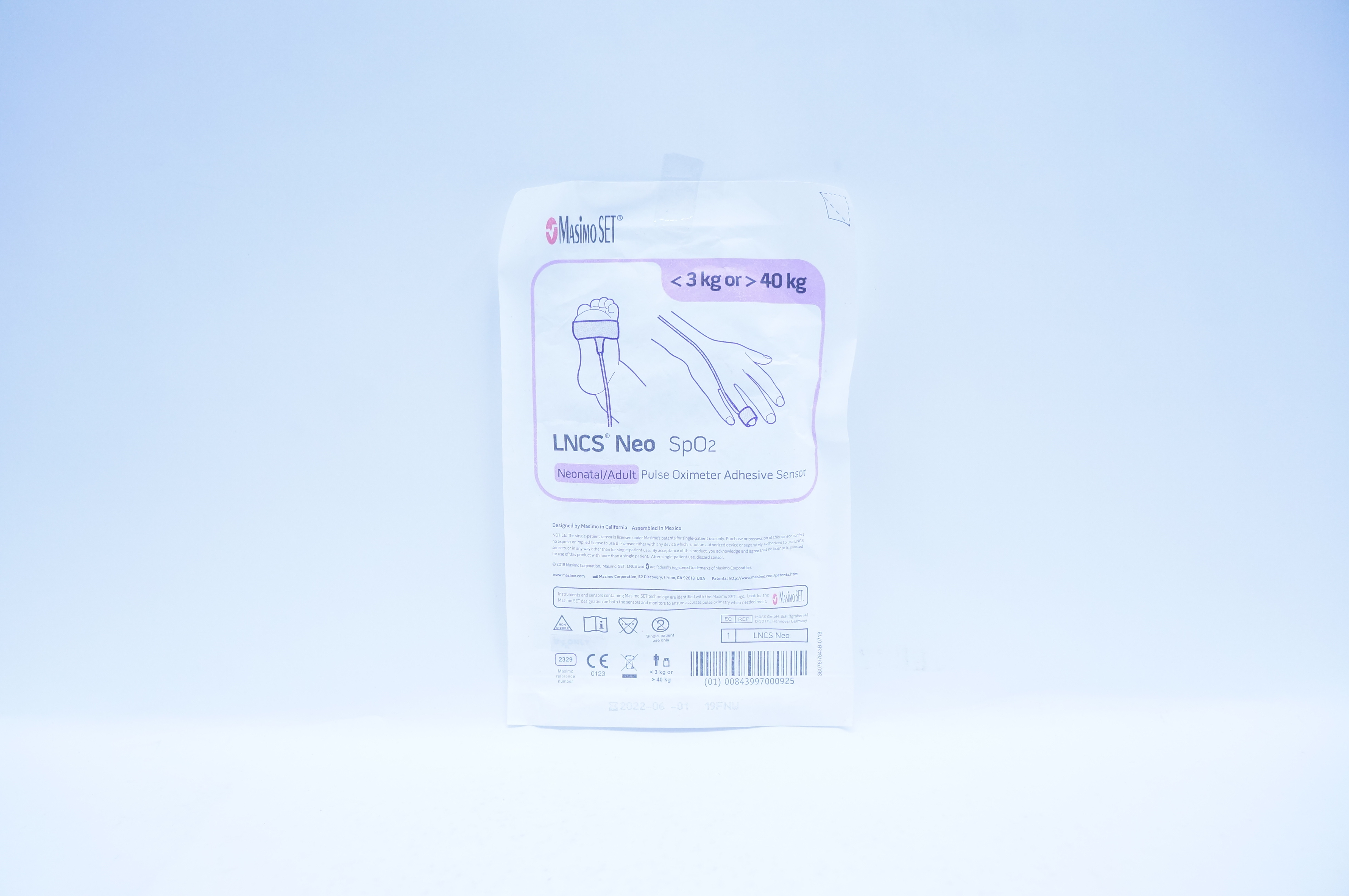 Masimo 2329 LNCS NEO Neonatal/Adult Pulse Oximeter Adhesive Sensor <3kg or >40kg