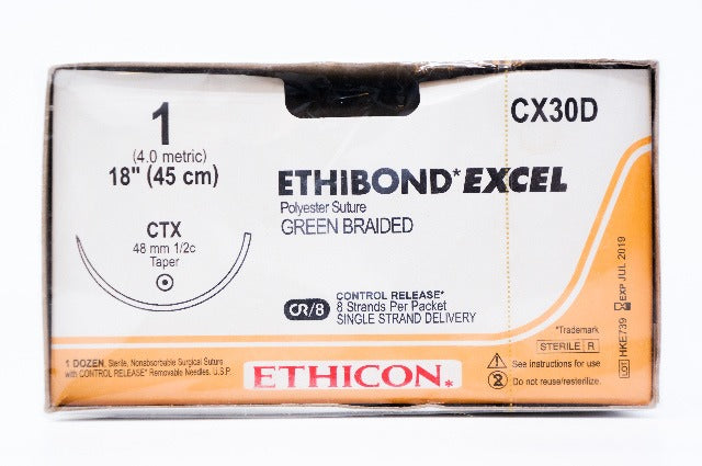 Ethicon CX30D 1 ETHIBOND EXCEL, CTX, 48mm 1/2c, 18inch ~ Pack of 12