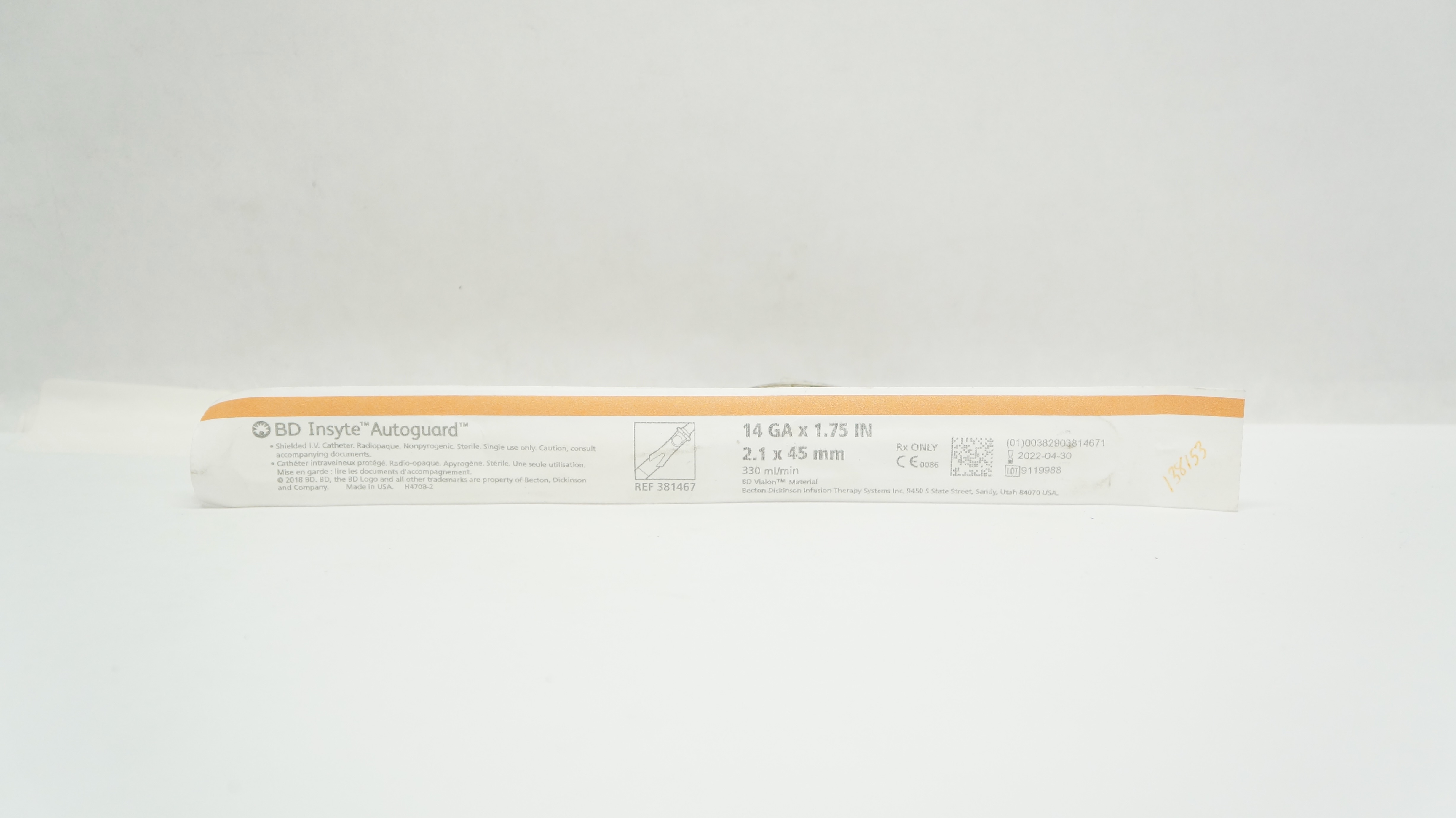 BD 381467 Insyte Autoguard Shielded IV Cath. 14GA x 1.75inch 330ml/min (x)