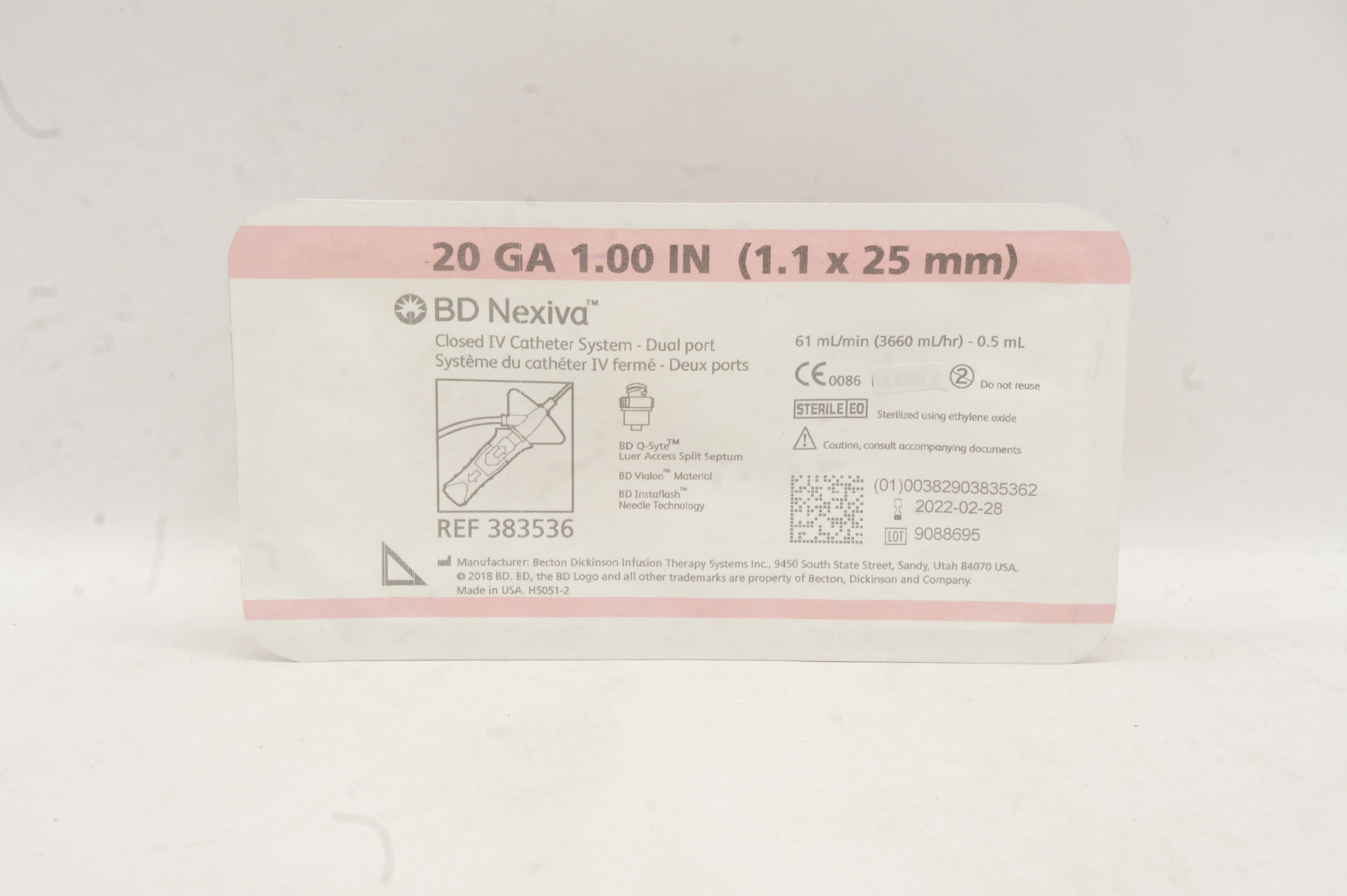 BD 383536 Nexiva Closed IV Cath. System 20 Ga. x 1.00 inch