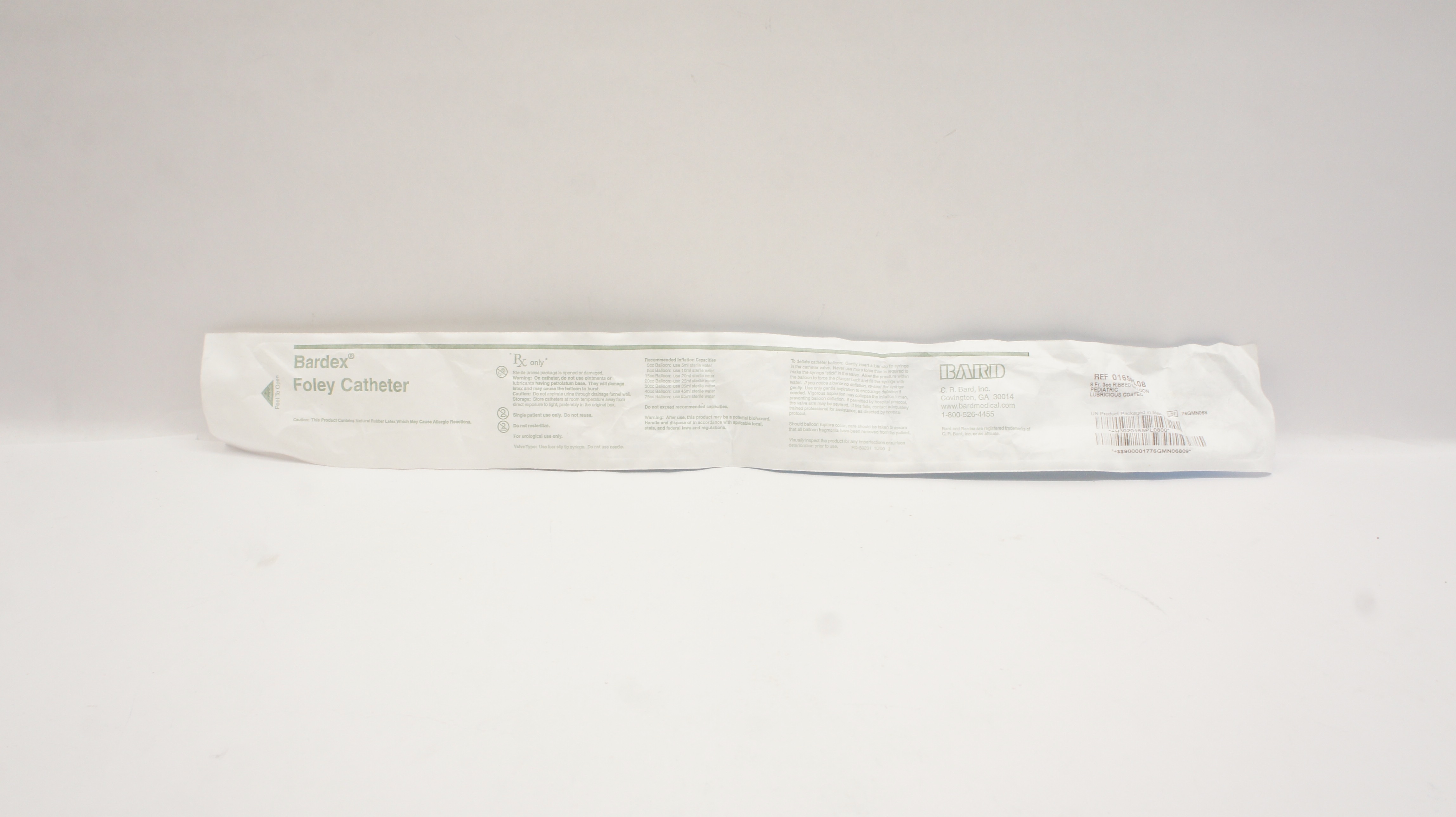 Bard 0165PL08 Bardex Foley Cath. 8Fr. 3cc Ribbed Balloon Pediatric