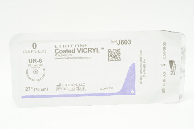 Ethicon J603 0 Coated VICRYL, UR-6, 26mm 5/8c Taperpoint, 27inch