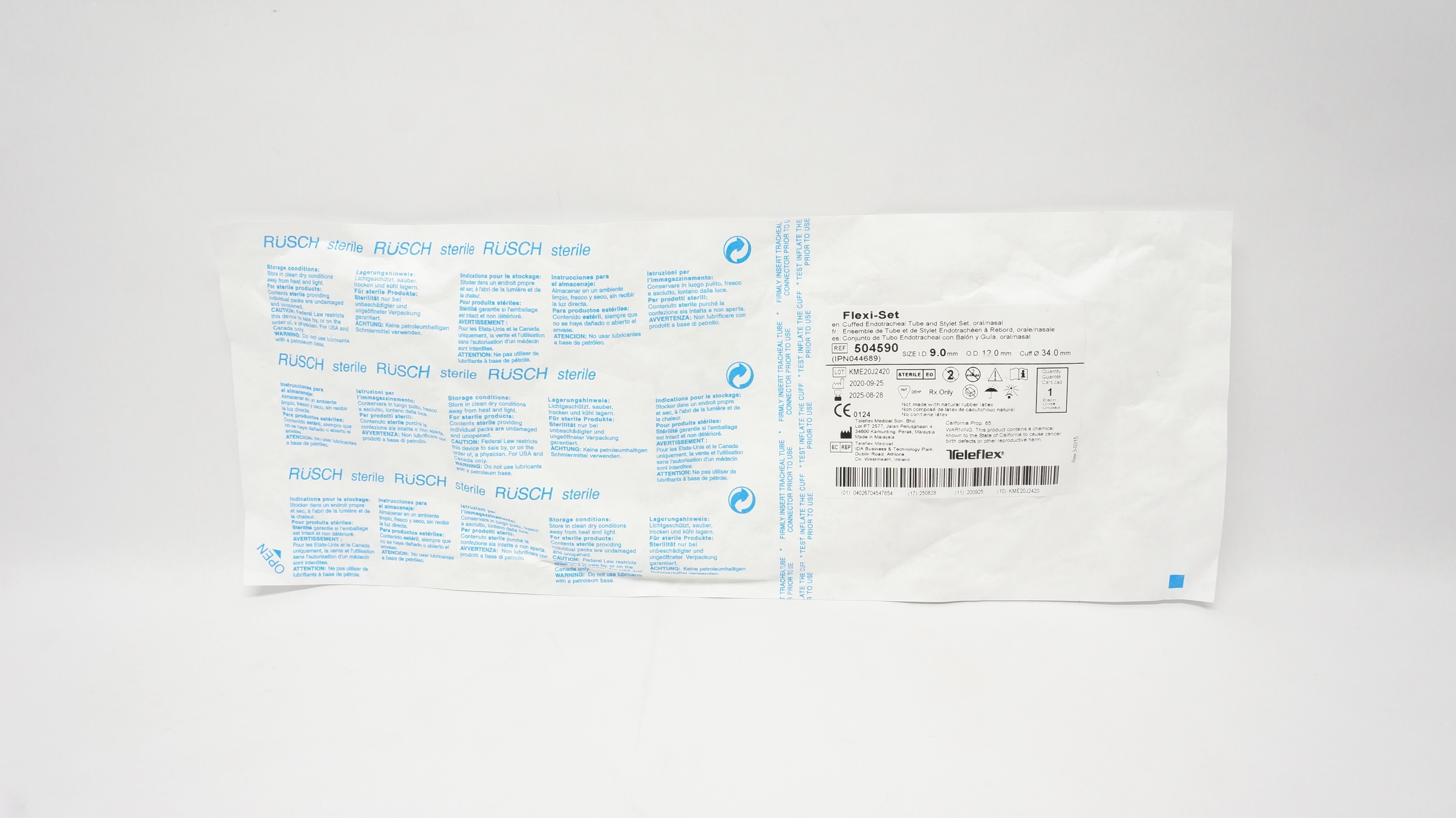 Teleflex 504590 Cuffed Endotracheal Tube Stylet Set  9 x 12 x 34.0mm