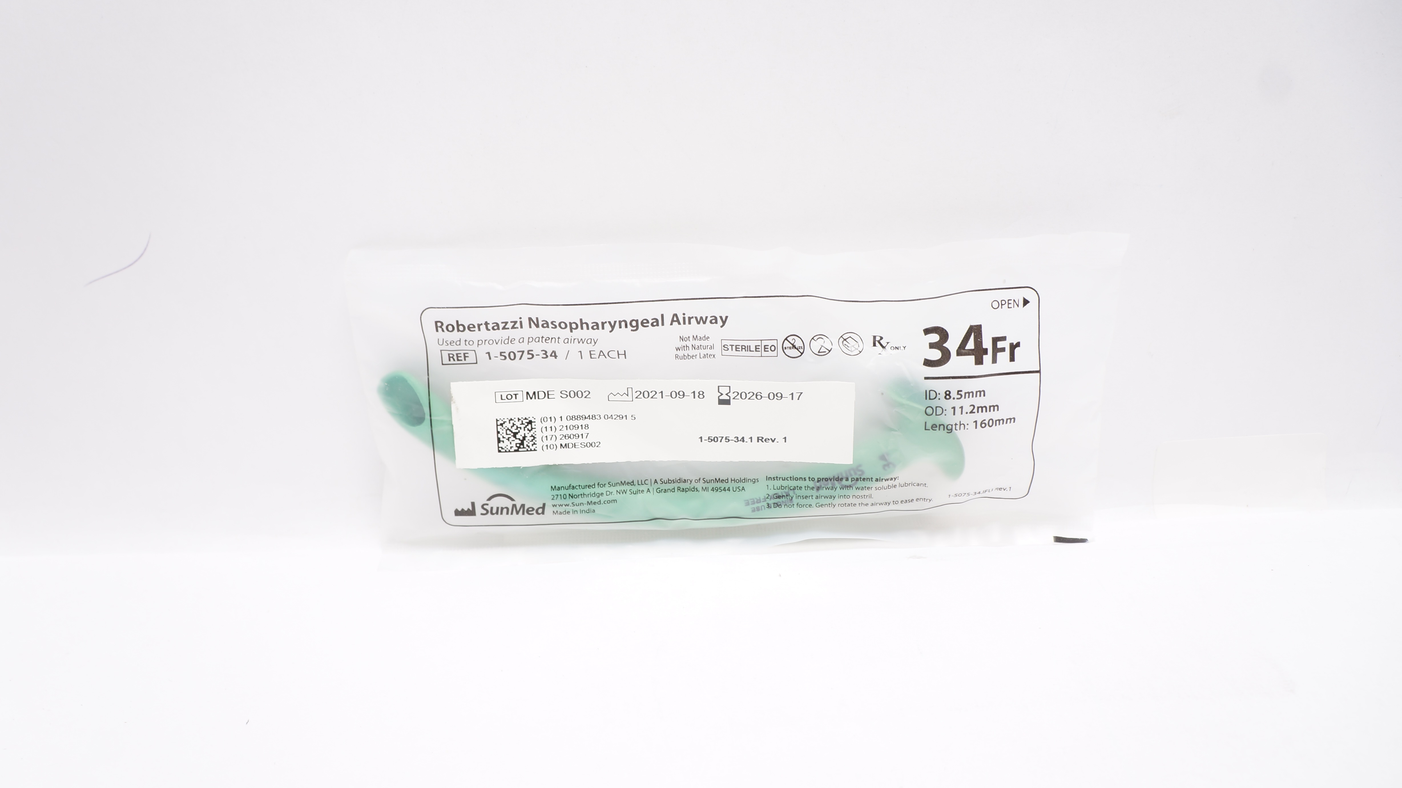 SunMed 1-5075-34 Robertazzi Nasopharyngeal Airway 34Fr