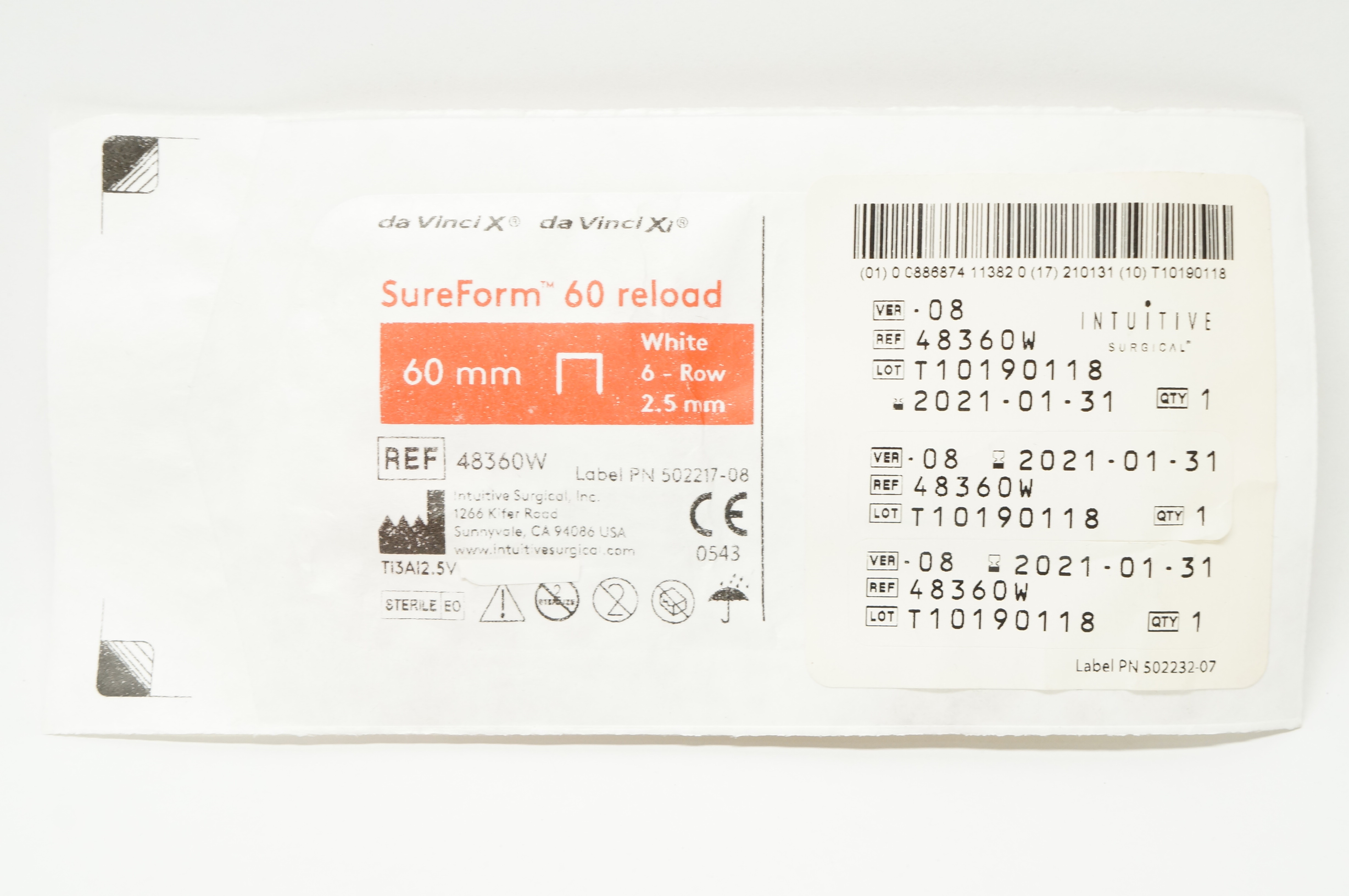 Intuitive 48360W da Vinci X/Xi SureForm 60mm Reload, White 6-Row 2.5mm (x)