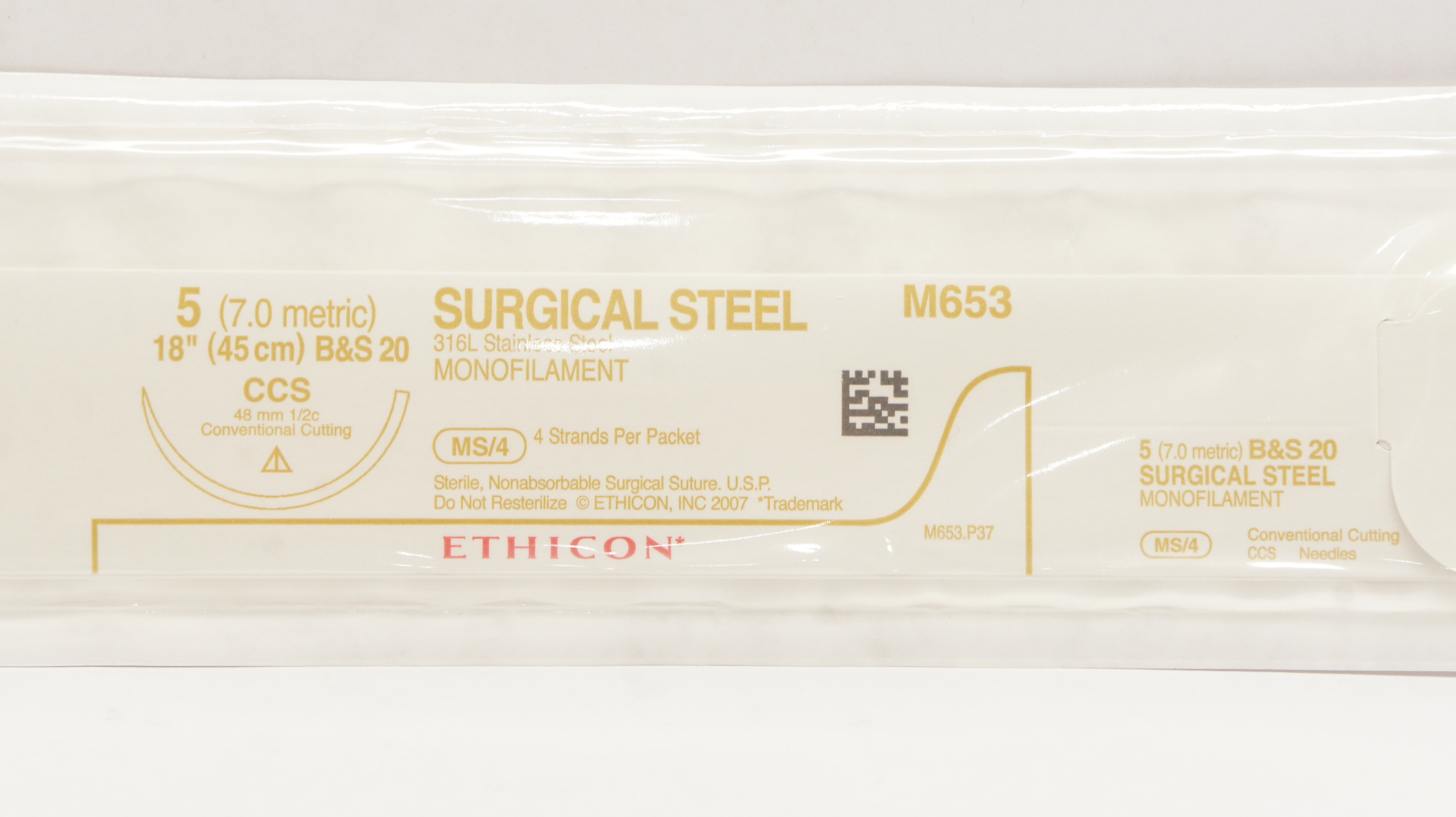 M653 Label Ethicon M653 5 Monofilament Non-absorbable CCS 48mm 1/2c 4 x 18inch (x)