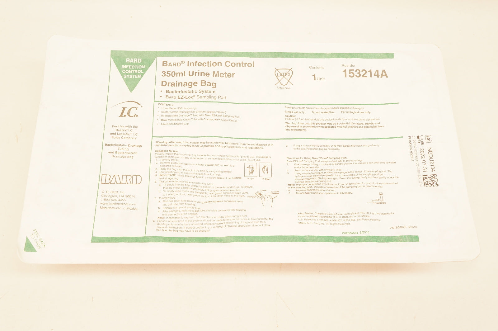 Bard 153214A Infection Control 350ml Urine Meter Drainage Bag (x)