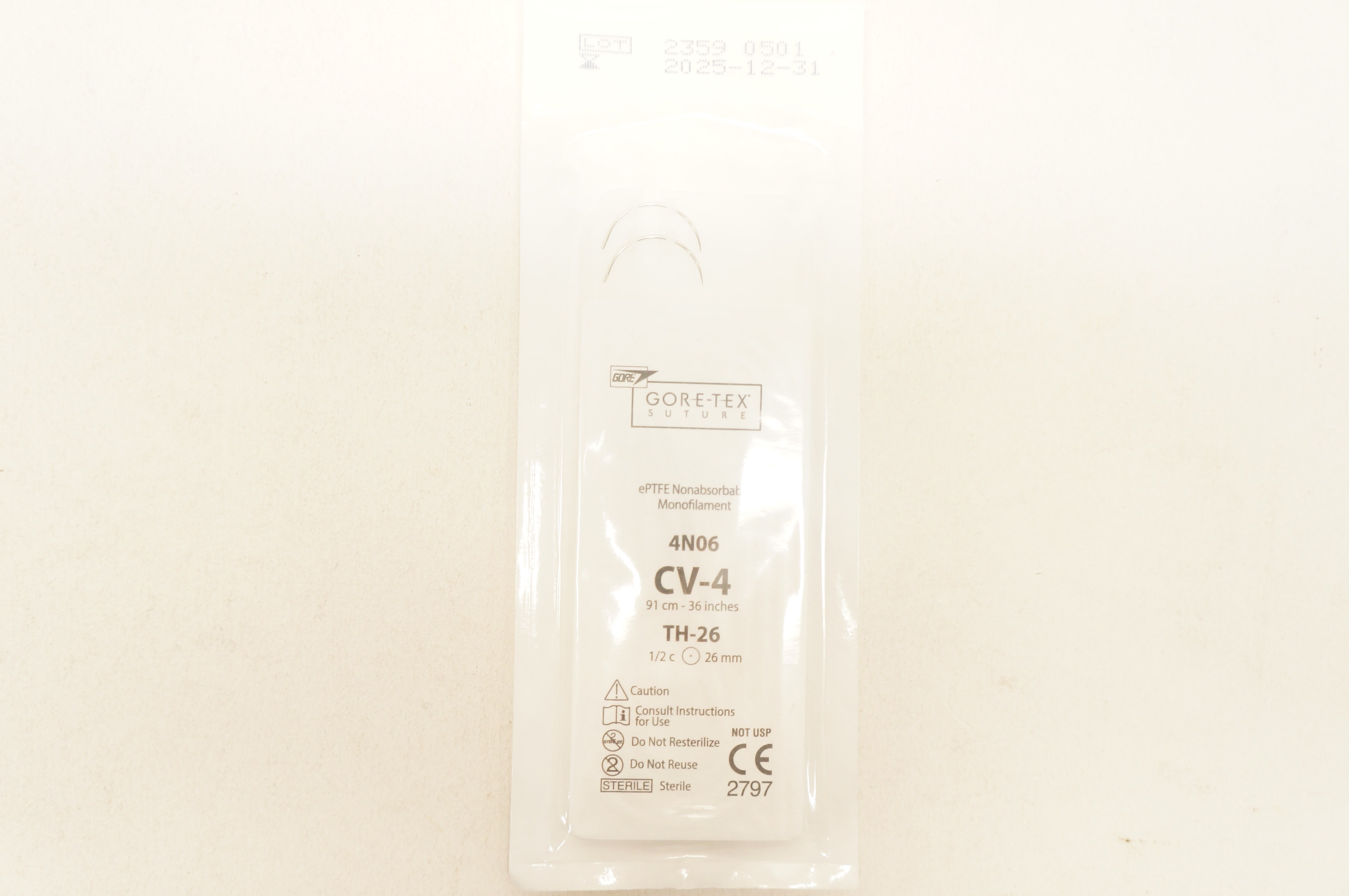 Gore 4N06 ePTFE Nonabsorbable Monofilament CV-4 TH-26 1/2c 26mm