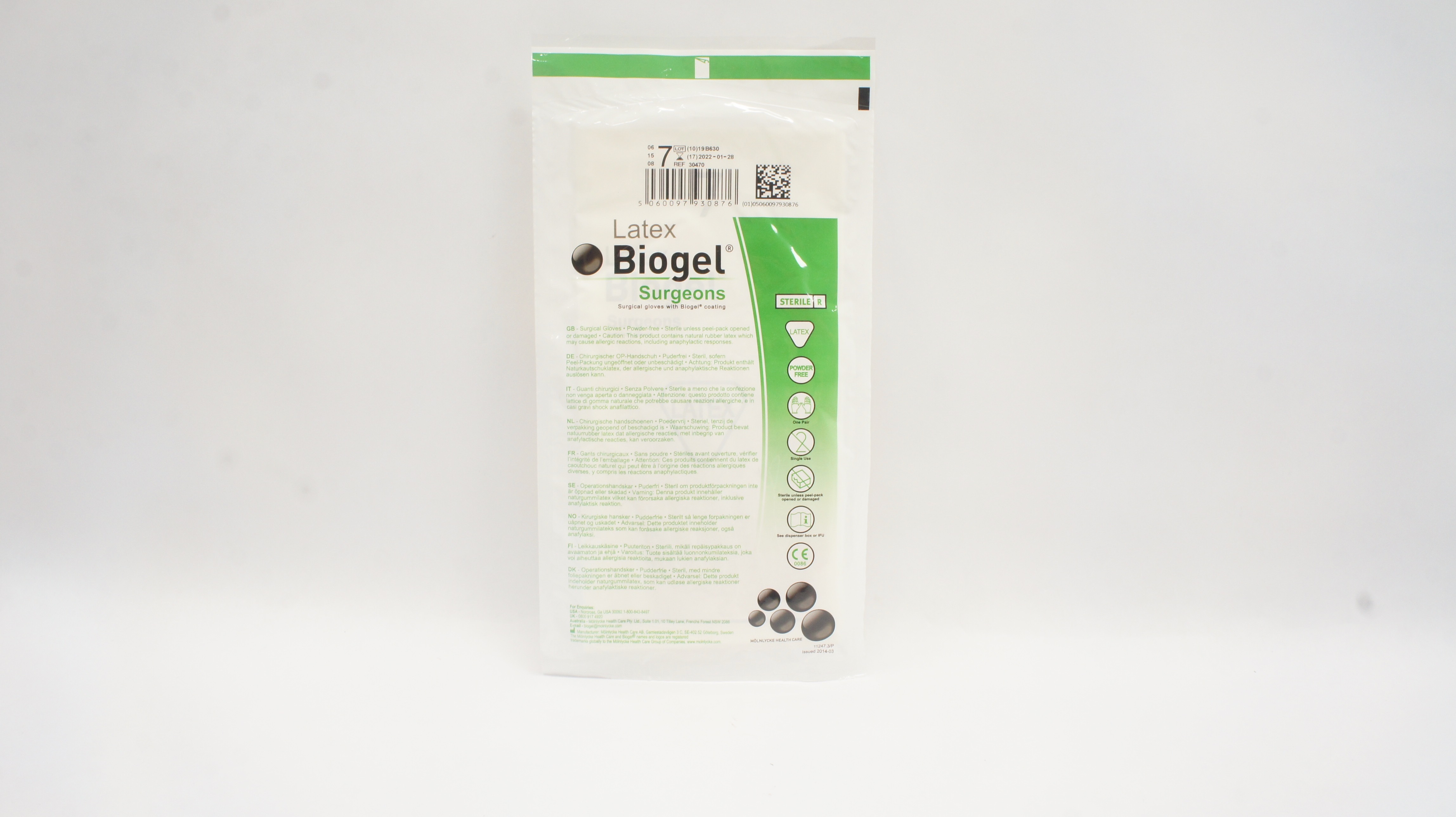 Molnlycke Health Care 30470 Latex Biogel Surgeons Surgical Gloves Size 7 (x)