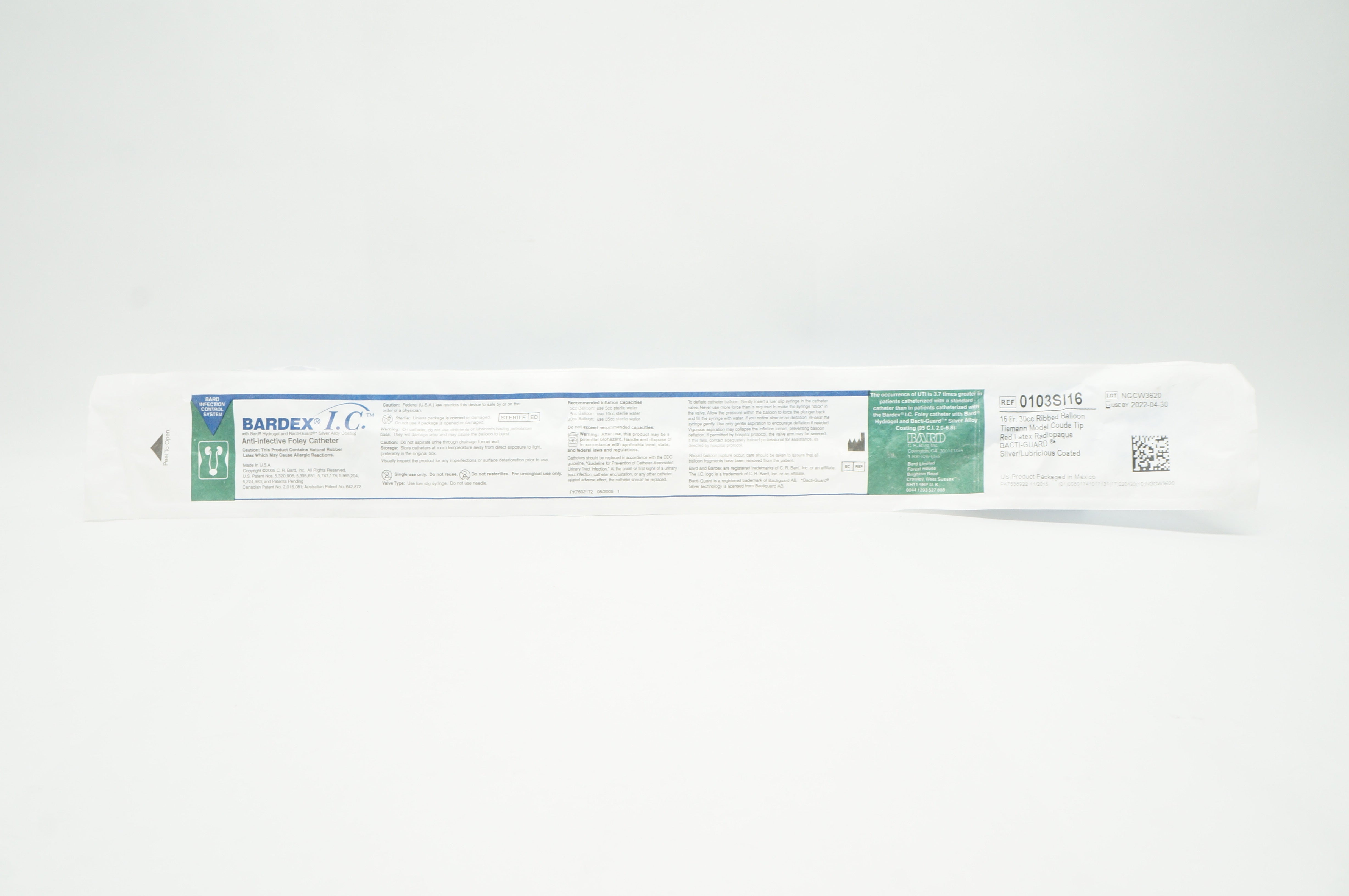 Bard 0103SI16 Bardex IC Anti-Infective Foley Cath. 16Fr. 30cc
