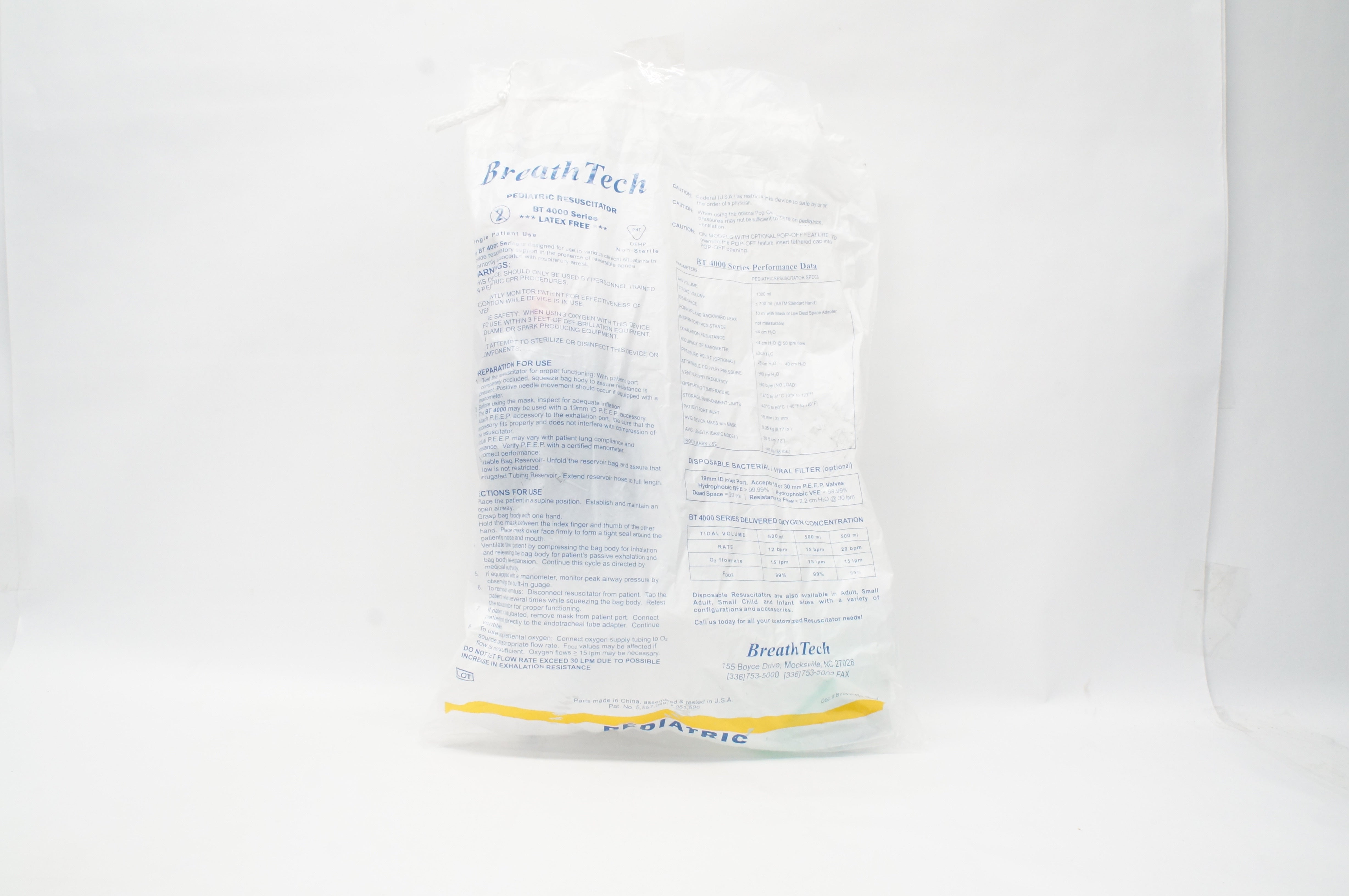 SunMed BT4045 BreathTech Pediatric Bag with Mask, Corrugated Tubing, Size 88lb