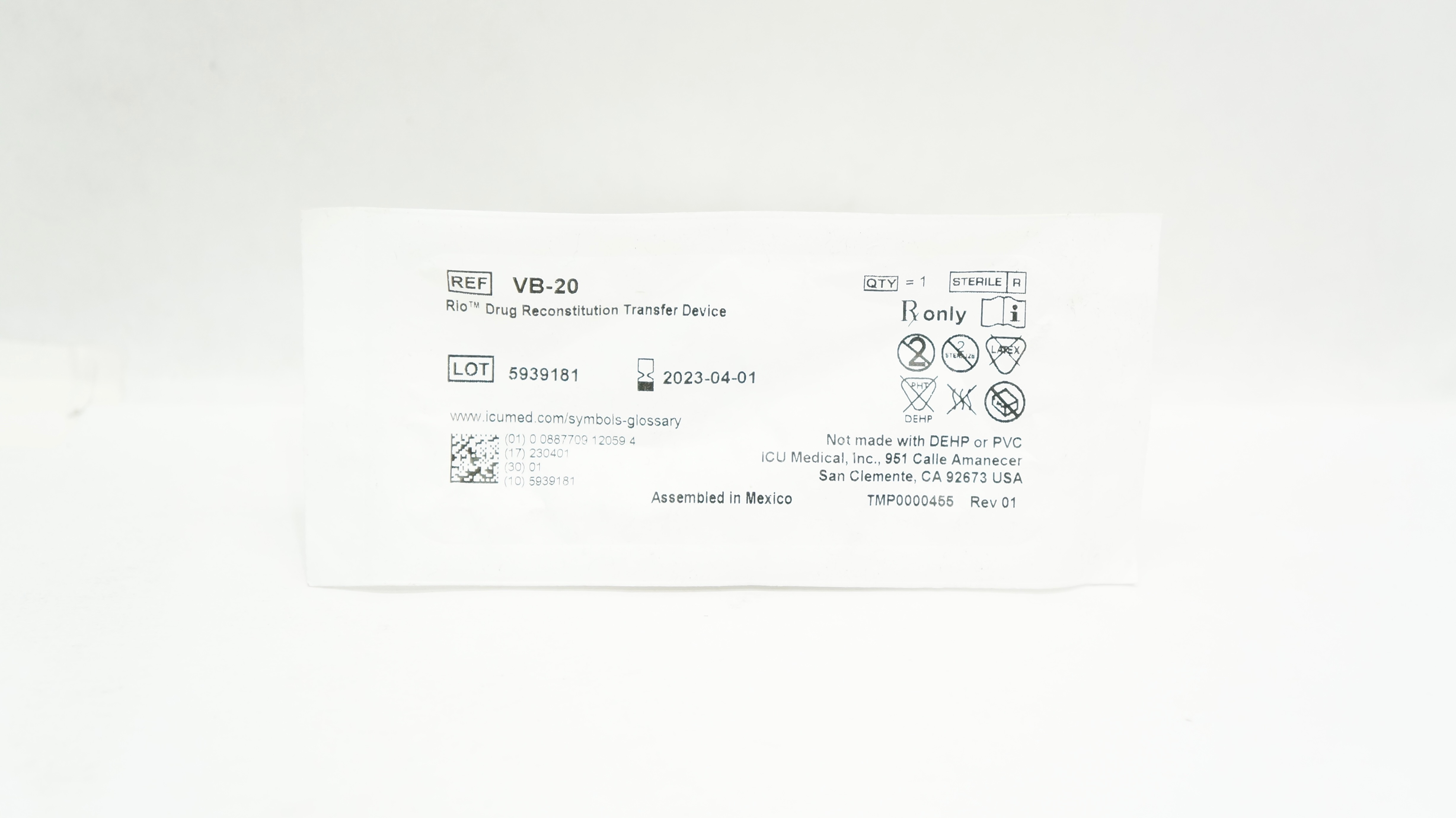 ICU Medical VB-20 Rio Drug Reconstitution Transfer Device (x)