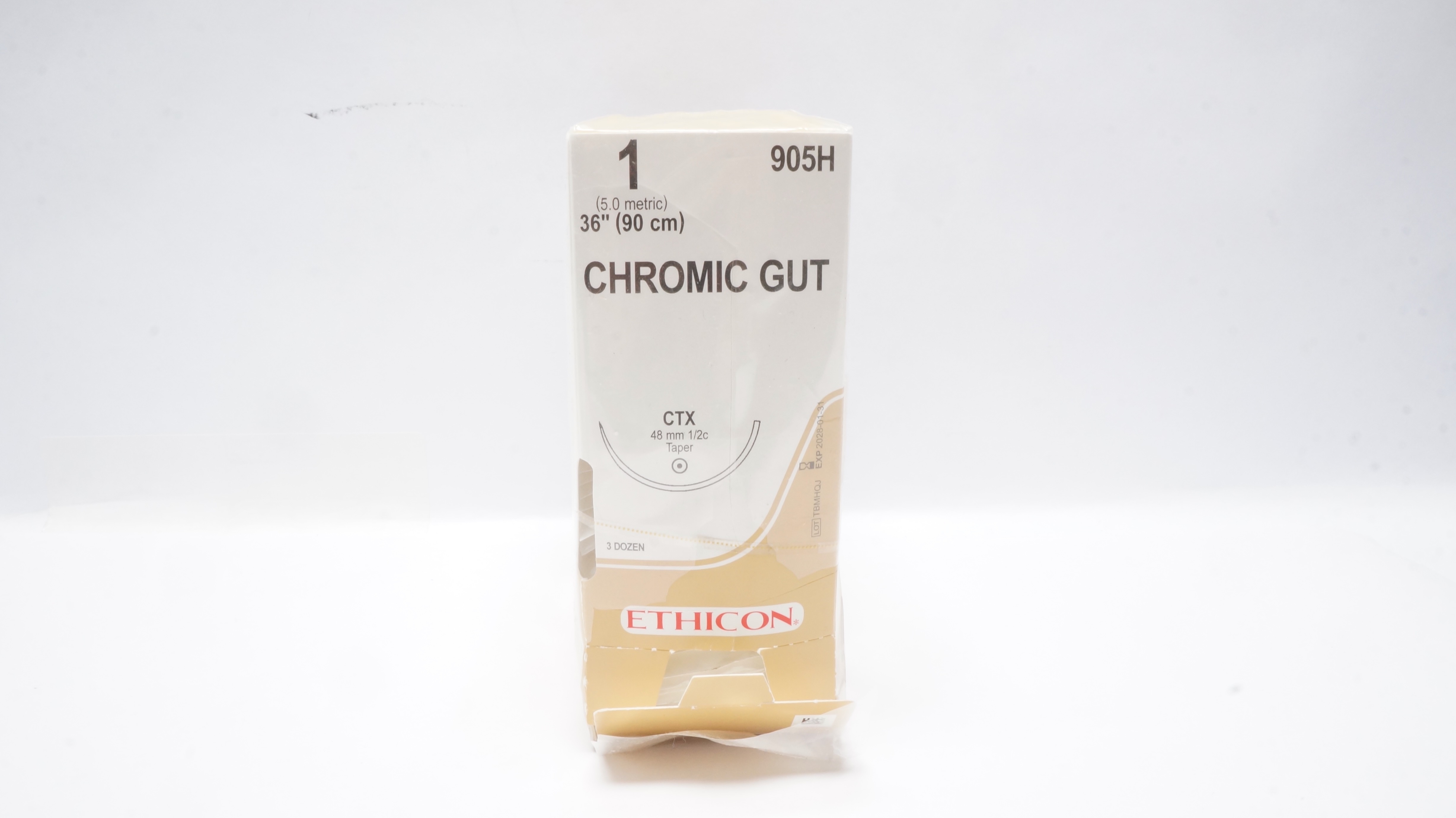 Ethicon 905H 1 Chromic Gut Stre CTX 48mm 1/2c Taper, 36inch - Box of 36