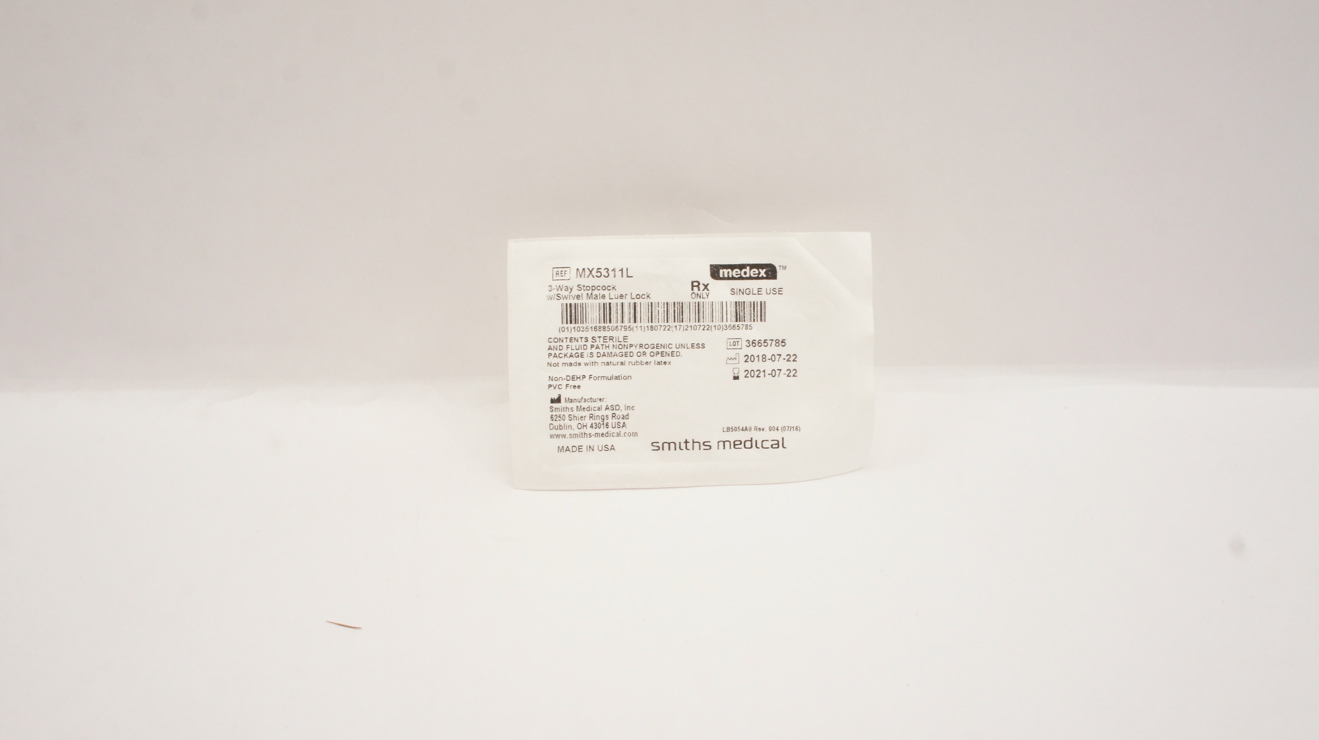 Smiths Medical MX5311L Medex 3-Way Stopcock w/Swivel Male Luer Lock (x)