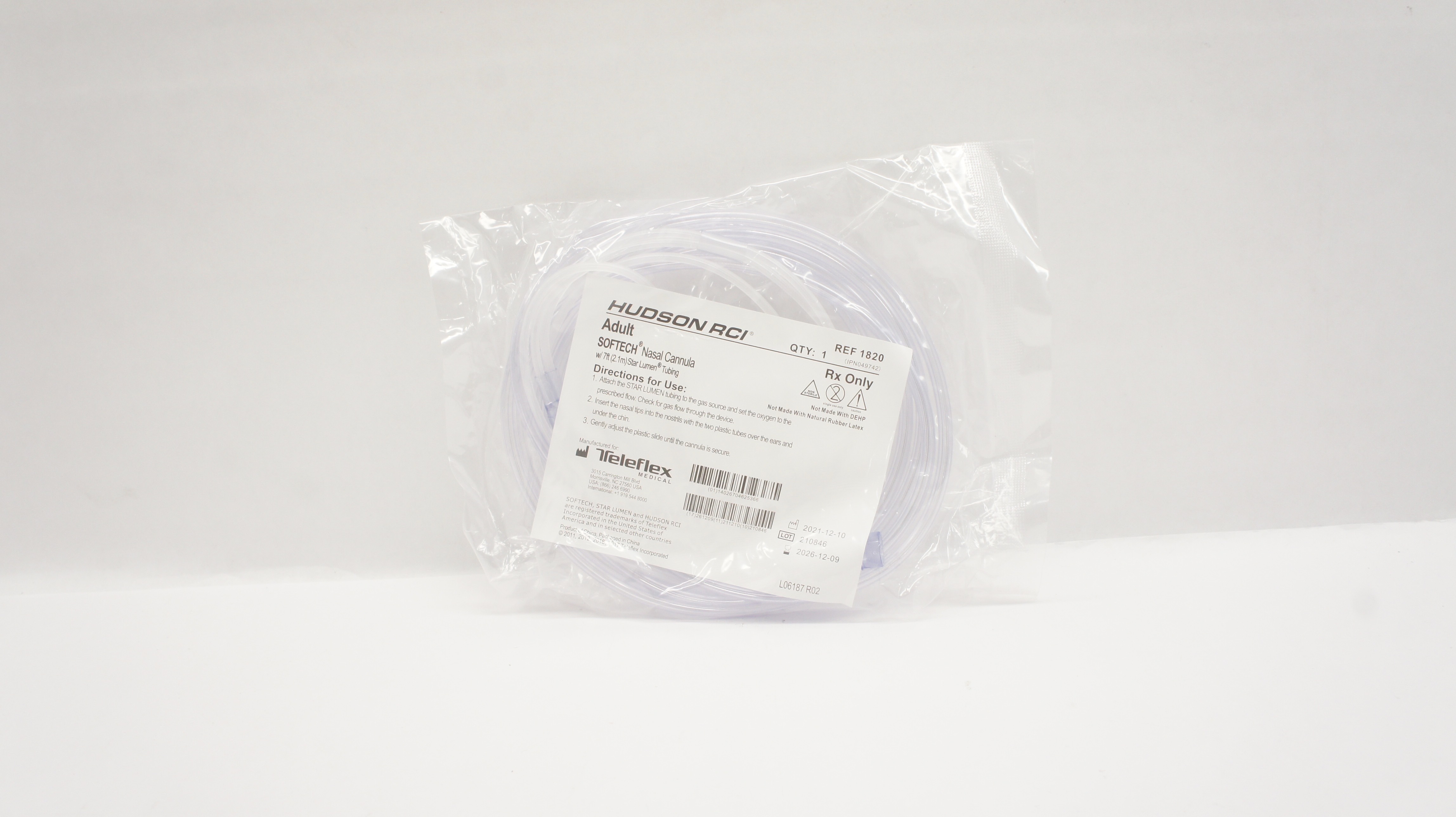 Teleflex 1820 Hudson RCI Softech Adult Nasal Cannula w/7ft Star Lumen Tubing