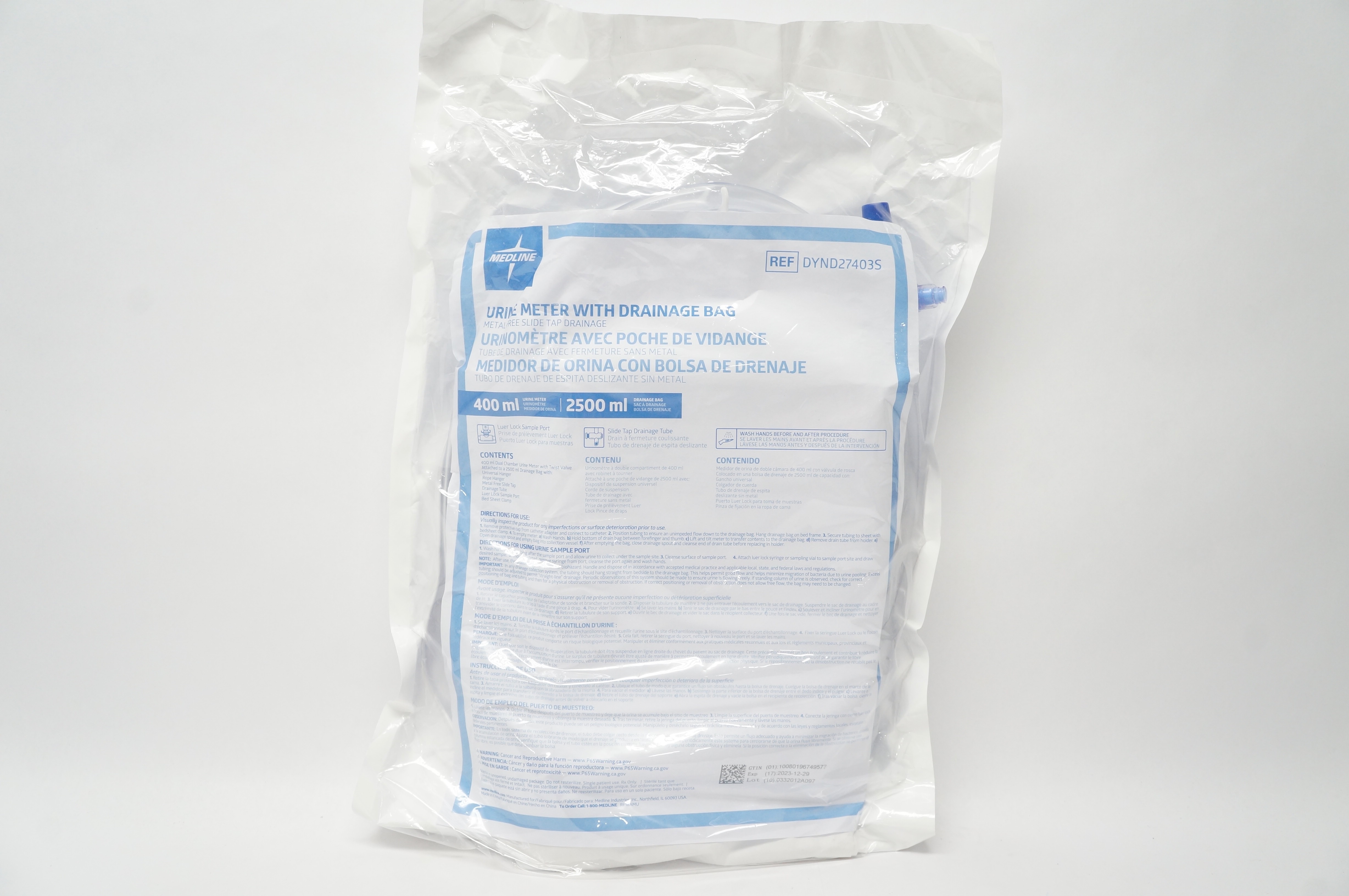 Medline DYND27403S 400mL Urine Meter with Drainage Bag 2500mL
