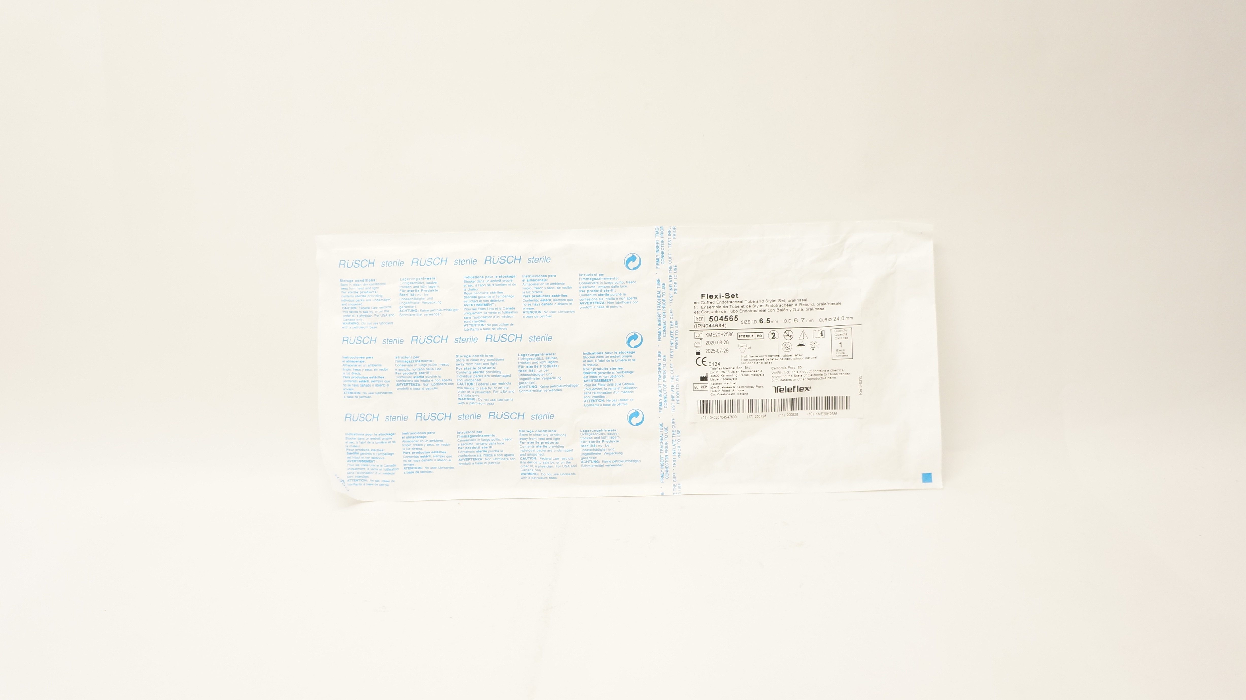 Teleflex 504565 Cuffed Endotracheal Tube Stylet Set 6.5 x 8.7 x 24mm